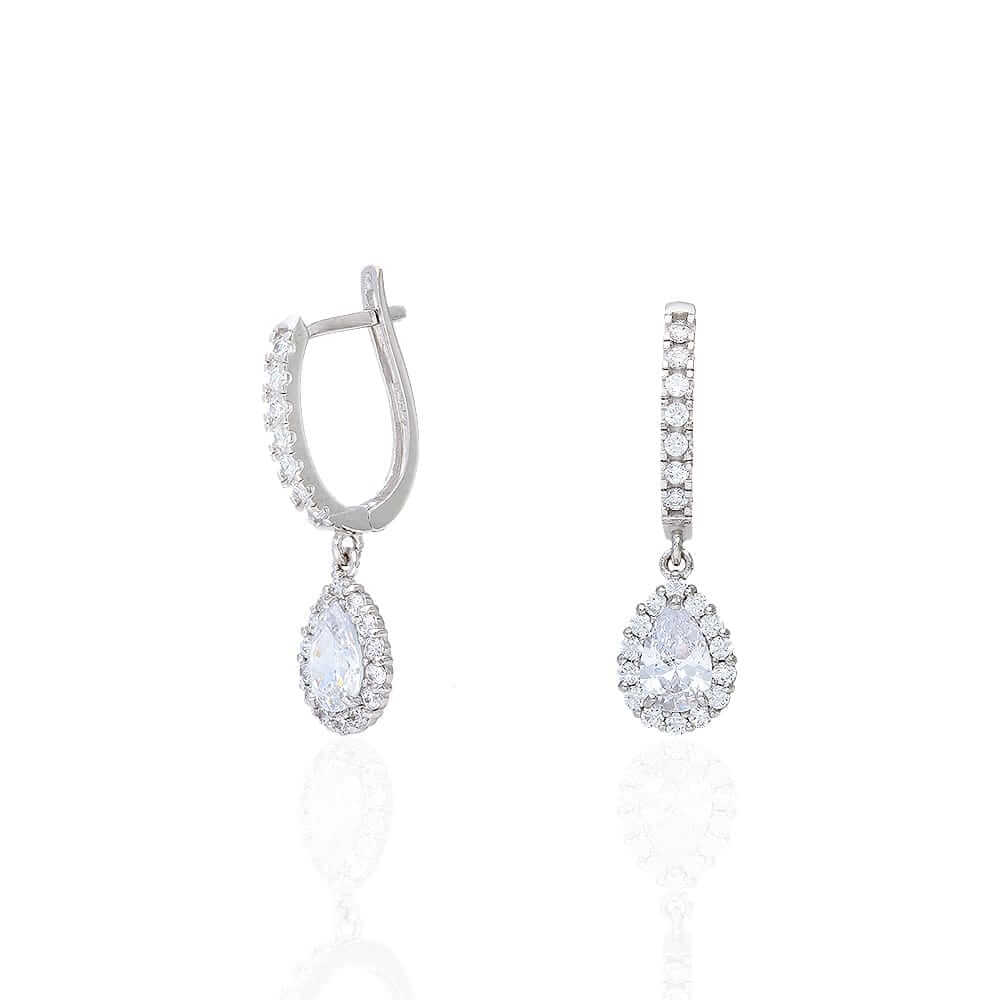 14k Yellow White Gold Birthstone Teardrop Diamond Halo Earrings 1"