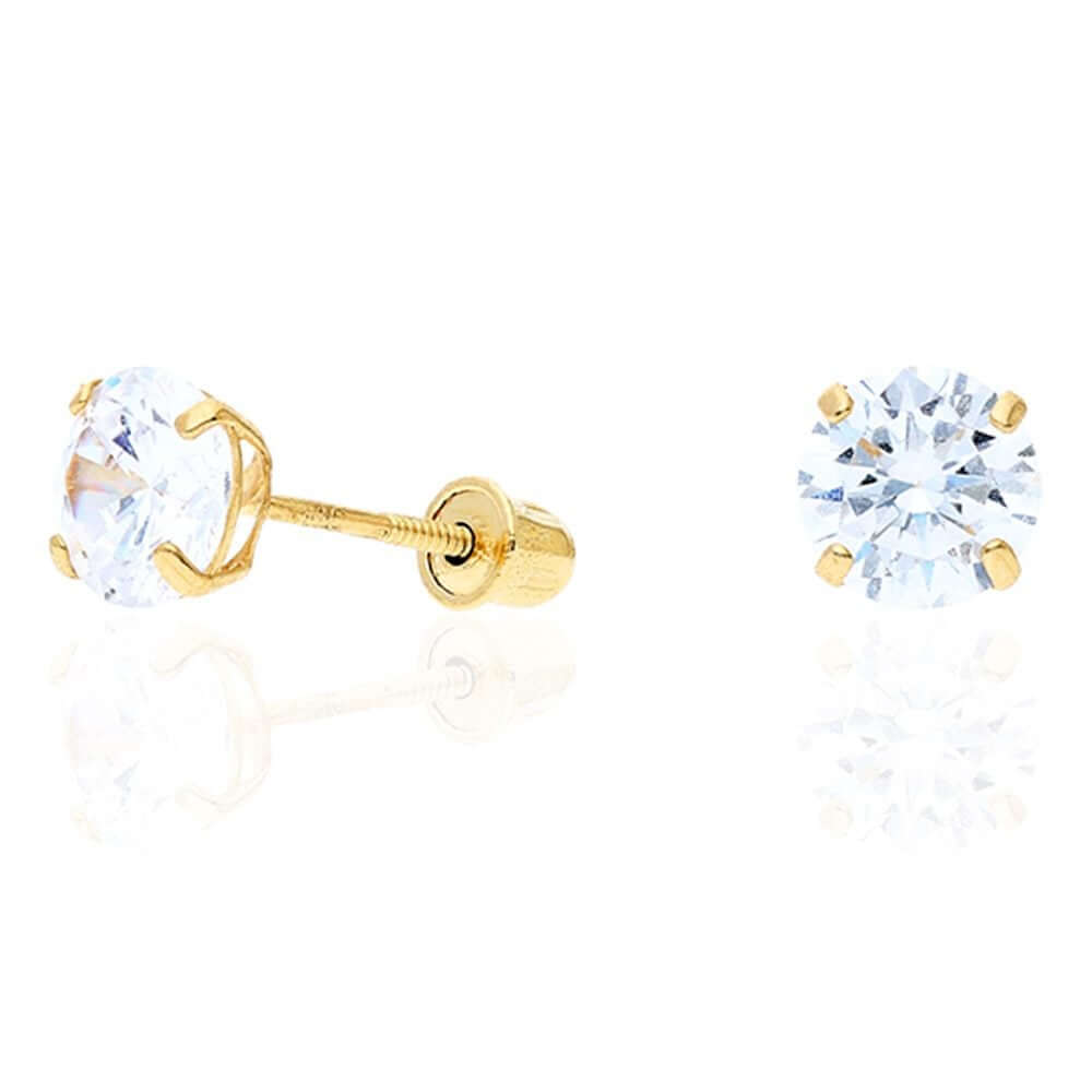 14k Yellow Gold White Gold 1.50Ct Birthstone Round Stud Screw Back Earrings