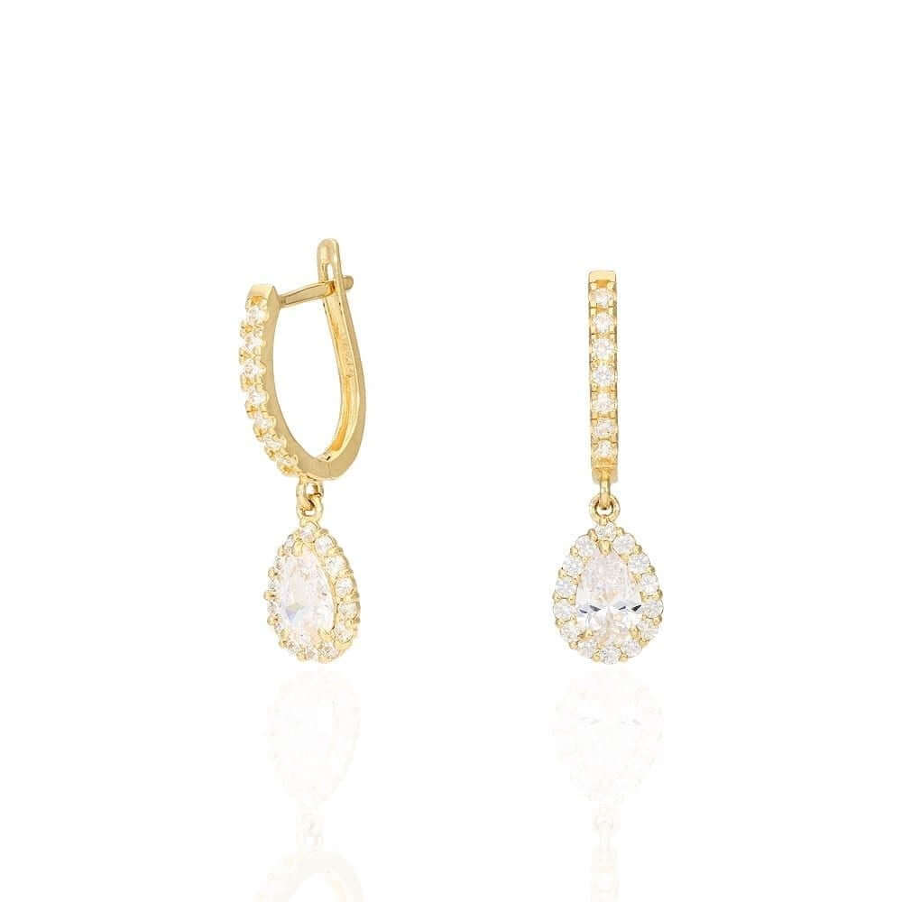 14k Yellow White Gold Birthstone Teardrop Diamond Halo Earrings 1"