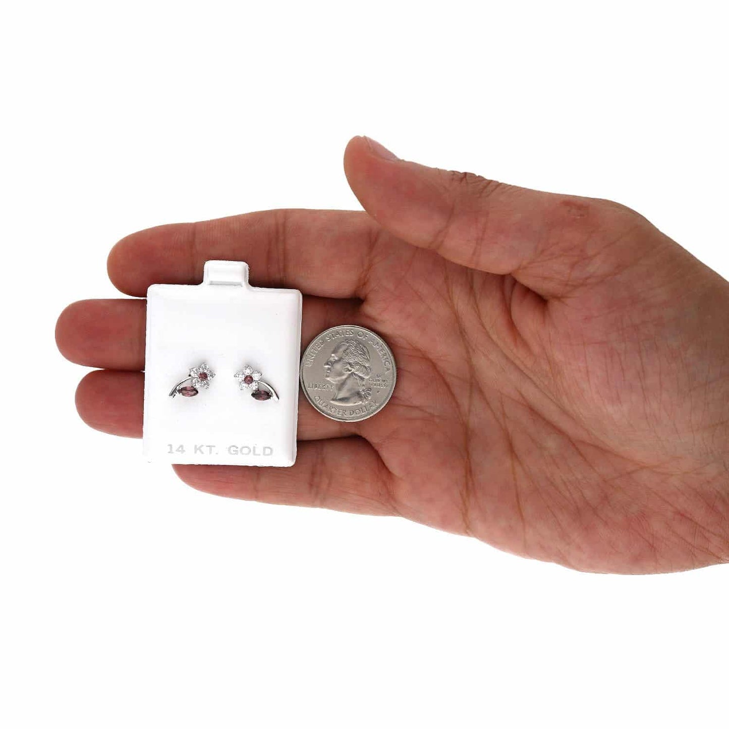 14K White Gold Color Birthstone Flower Plant Screw Back Kids Stud Earrings