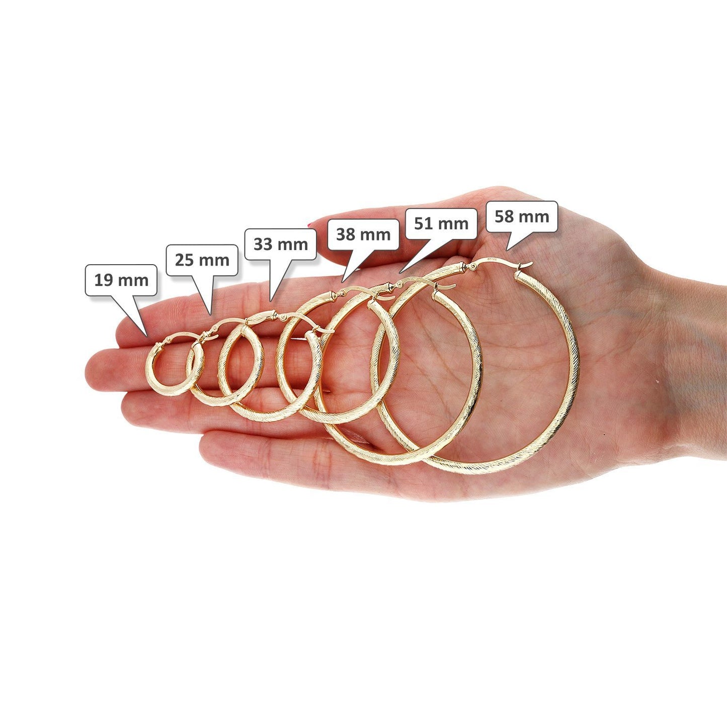 10K Yellow Gold 3mm Tube Twisted Textured Hoop Earrings 19mm-58mm