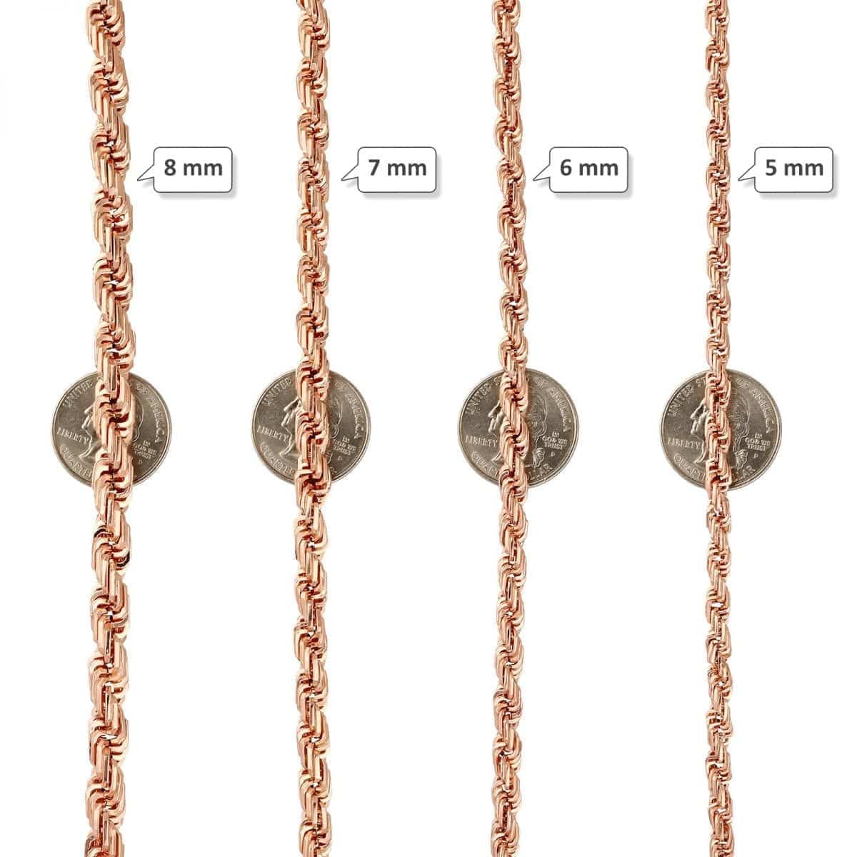 10K Gold Rose Square Hollow Rope Bracelet 5-8mm, 8-9"