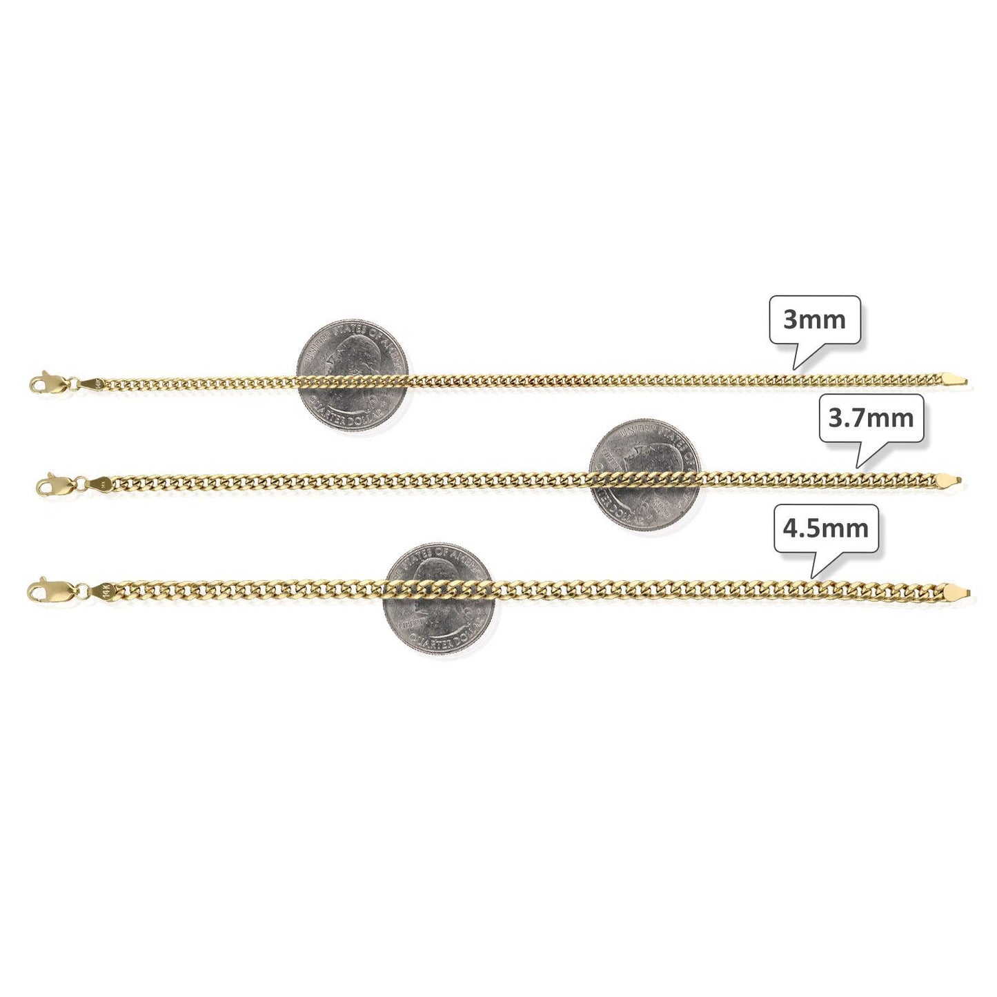 14K Gold Yellow Hollow 3mm - 4.5mm Miami Cuban Bracelet 8"