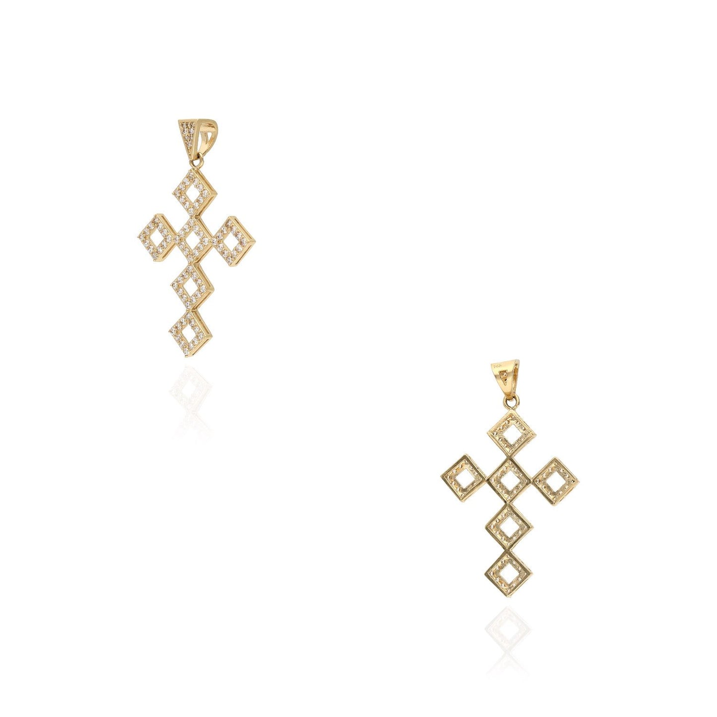 14K Yellow Gold 1.50CT CZ Multi Square Cross Pendant
