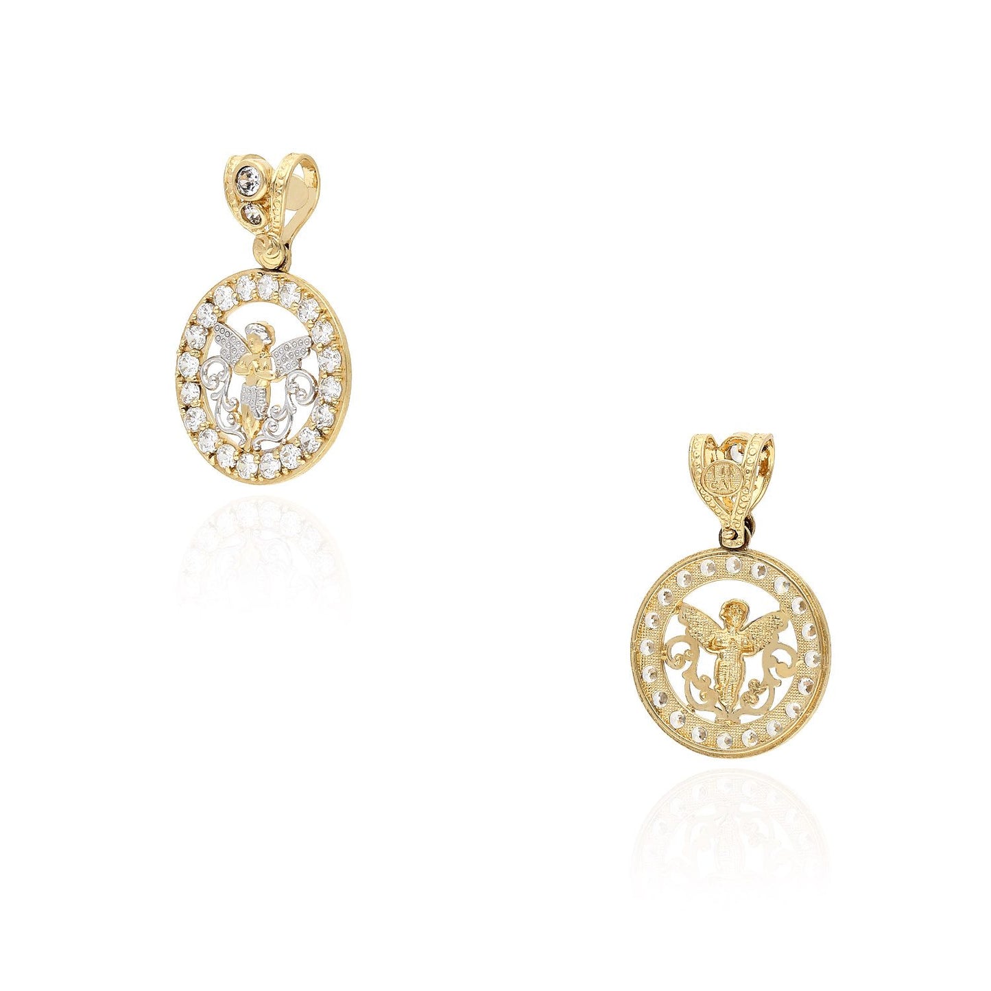 14K Solid Yellow 0.70Ct Created Diamond Angel Circle Pendant