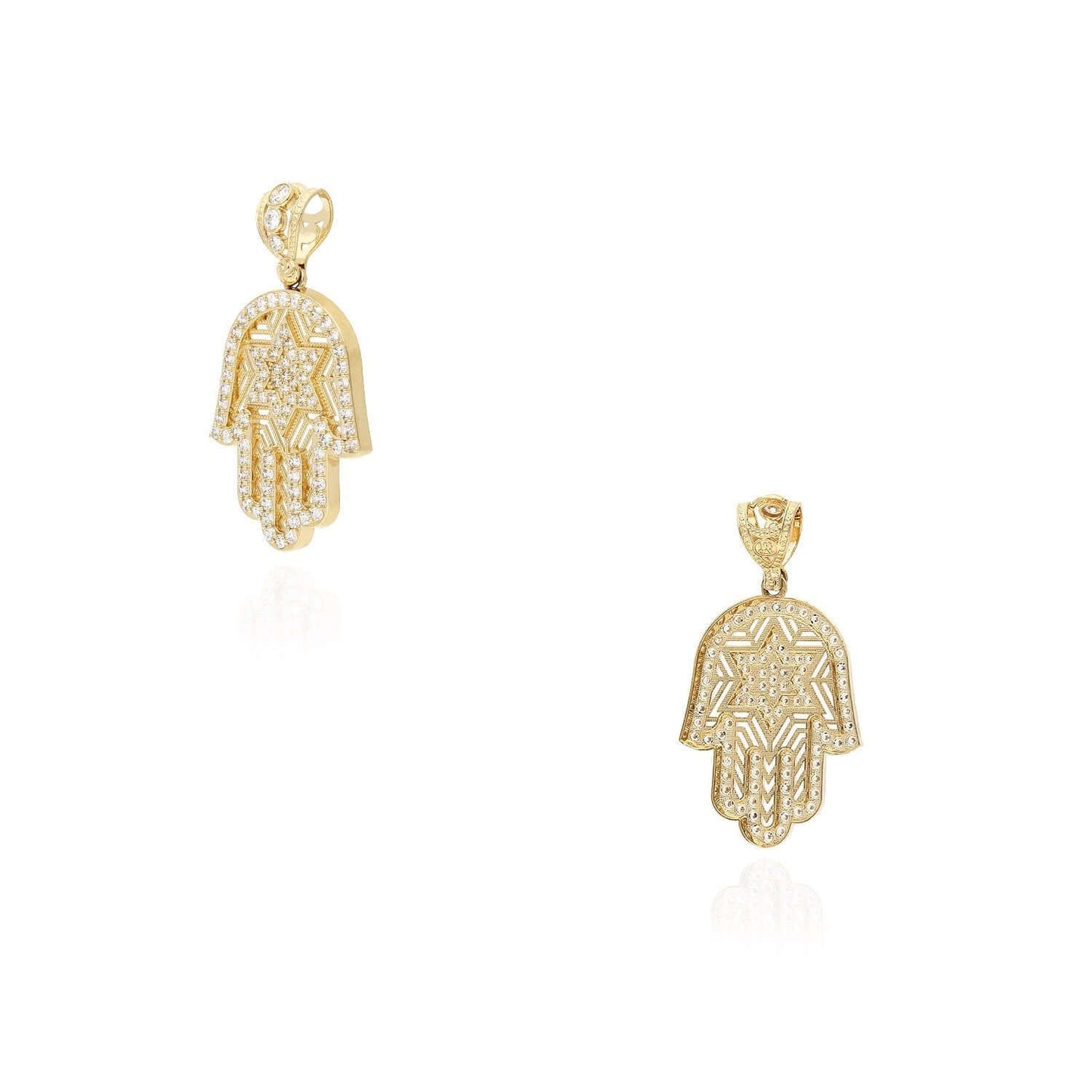 2.65Ct CZ 14K Yellow Gold Star David Hamsa Pendant