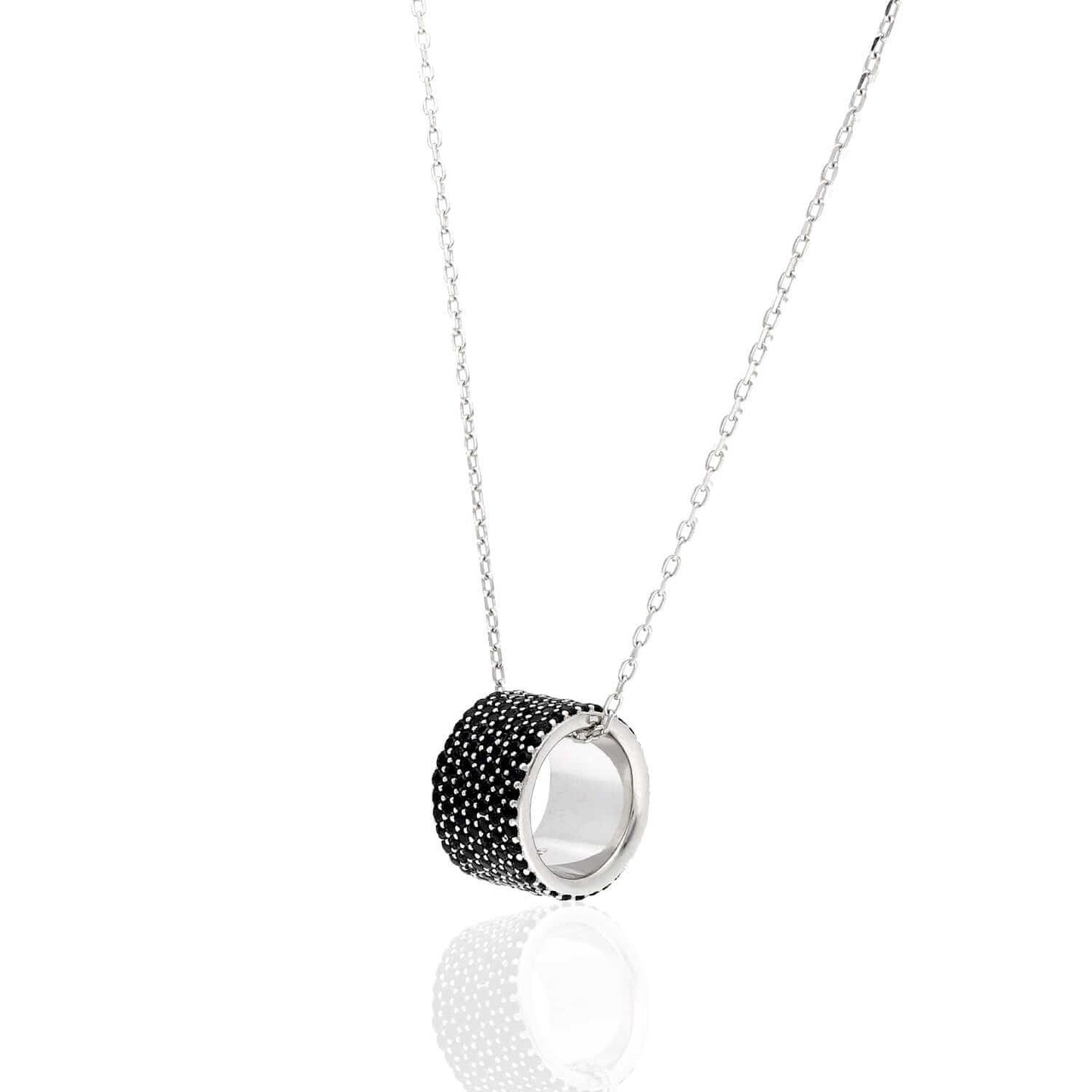 Sterling Silver Aquamarine Citrine Onyx Pave Rondelle Pendant with 16-18" Adjustable Chain
