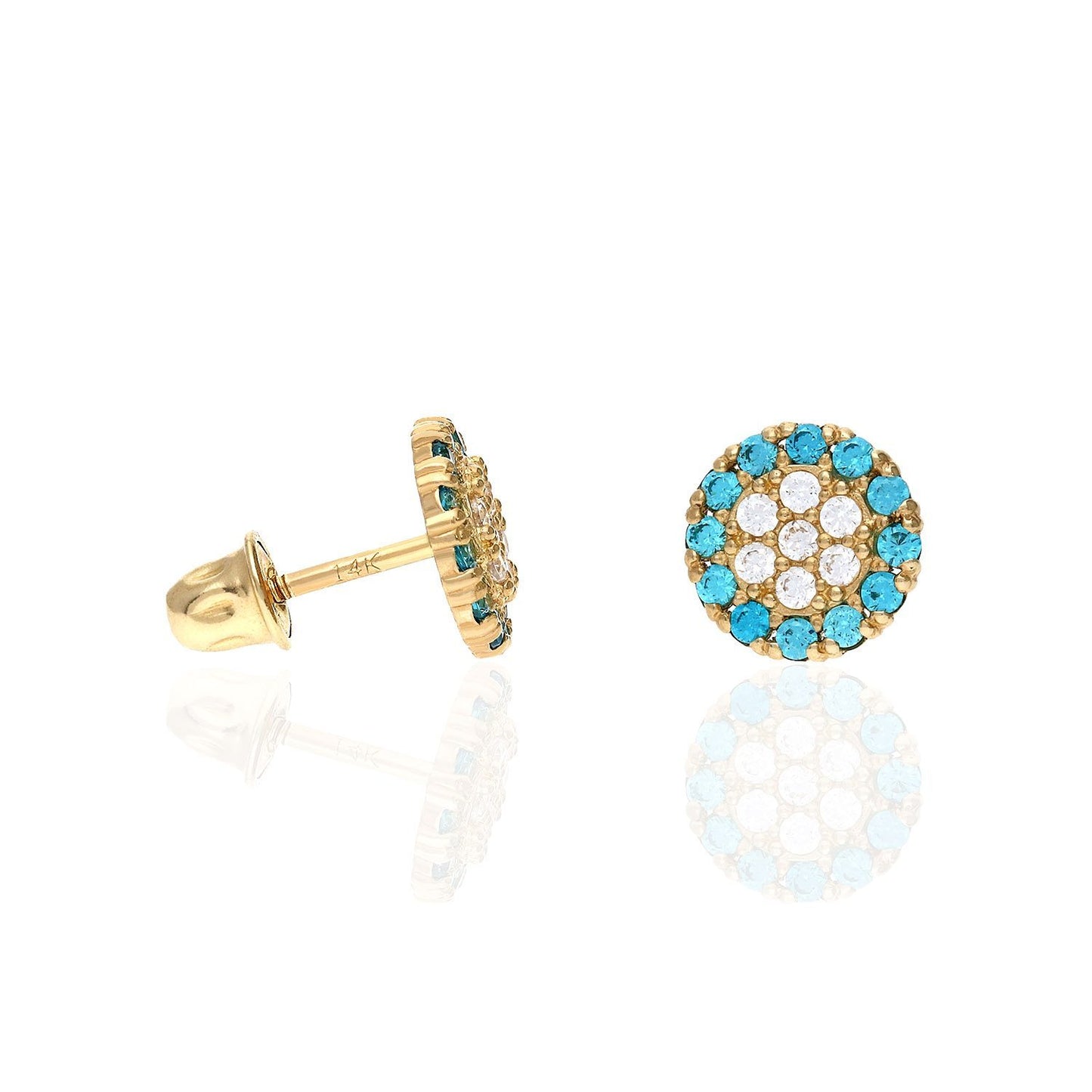 14K Real Gold Halo Round Cluster Screw Back CZ Birthstone Stud Earrings