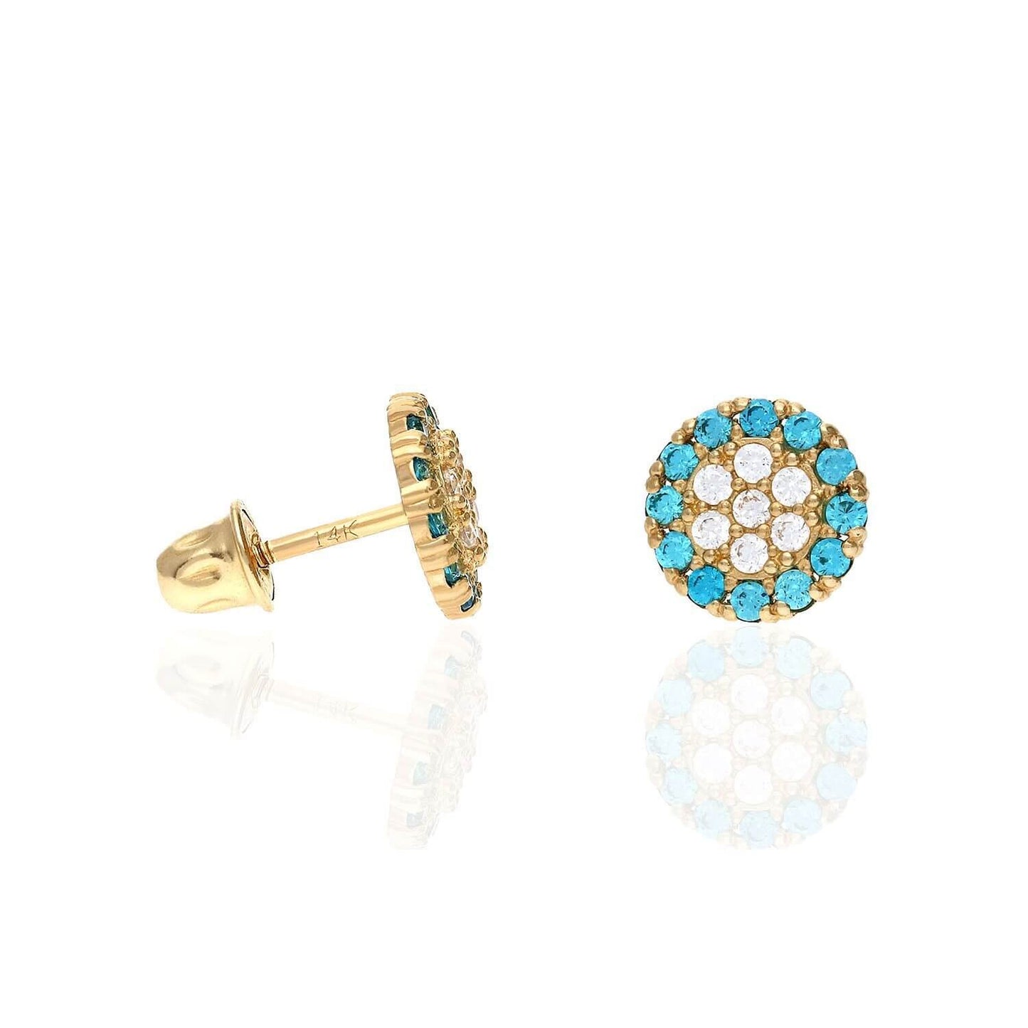 14K Gold Halo Round Cluster Screw Back CZ Birthstone Stud Earrings