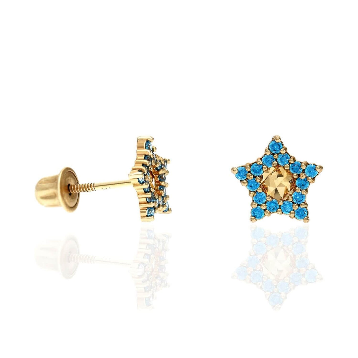 14K Yellow Gold Diamond-Cut Color Gemstone Little Star Stud Earrings