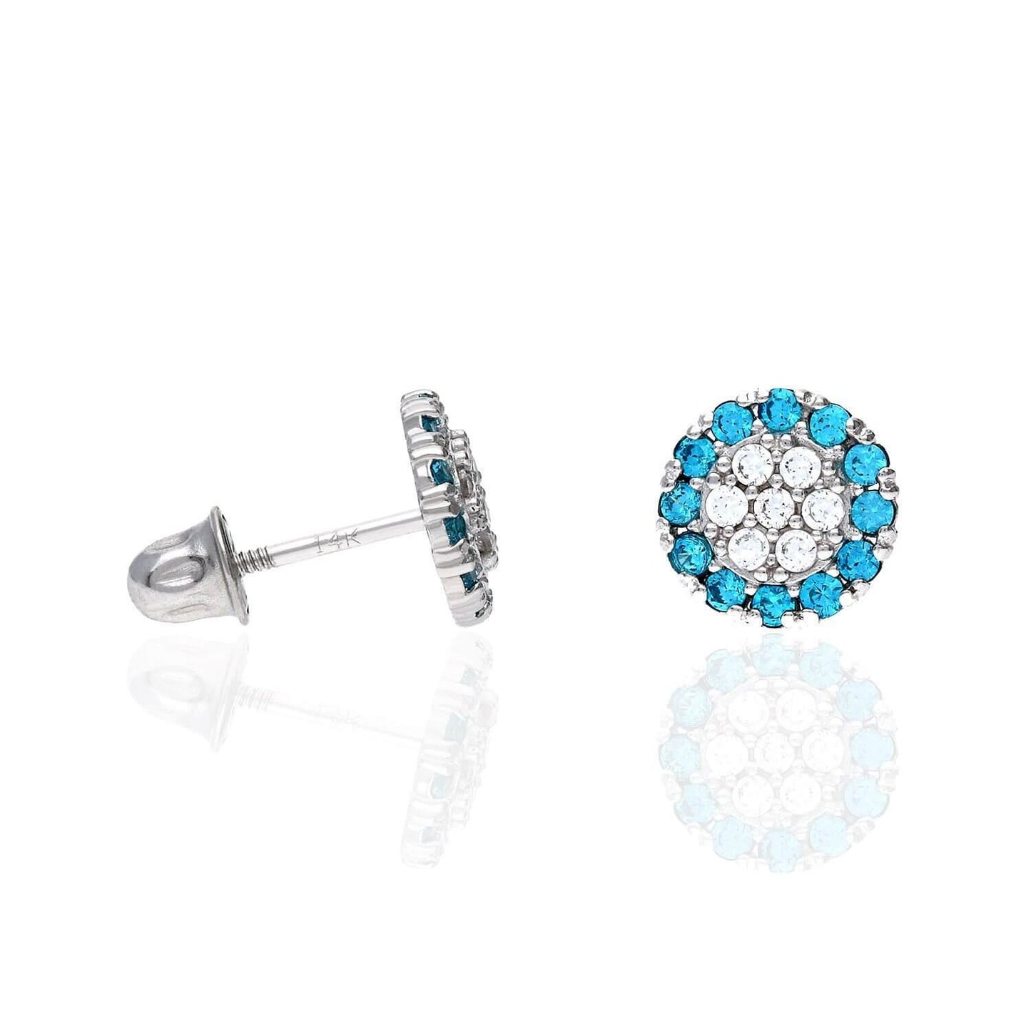14K Gold CZ Gemstone Halo Round Cluster Screw Back Stud Earrings