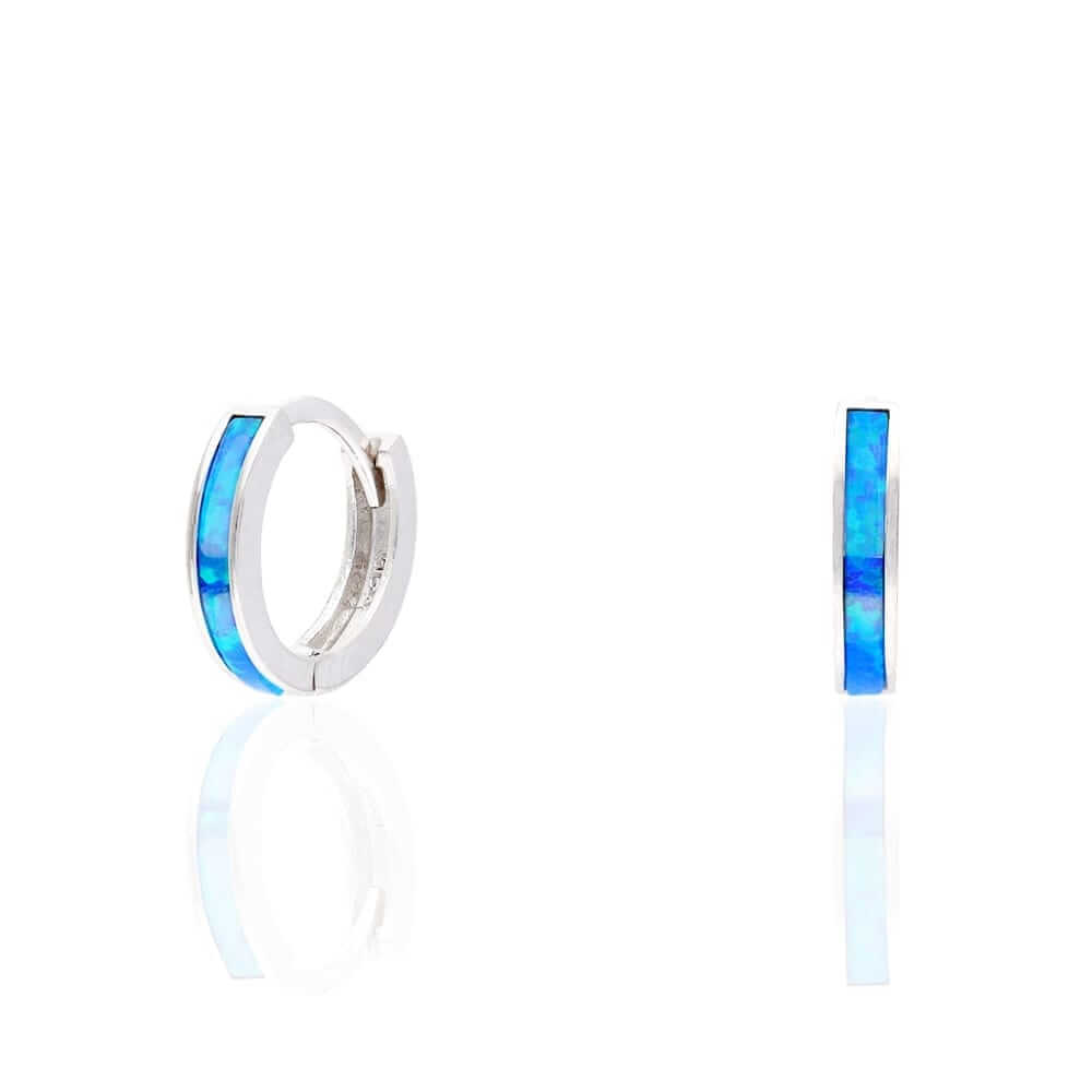 925 Sterling Silver 1-Stripe Fire Opal Huggie Hoop Earrings 0.5"