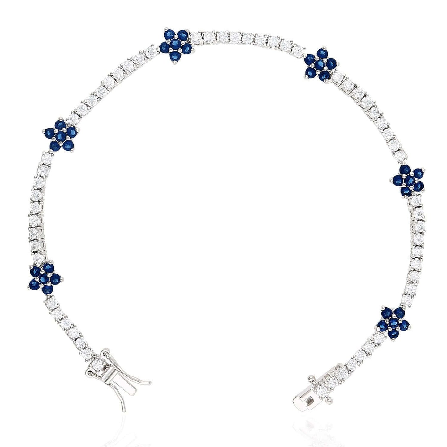 Sterling Silver Emerald Ruby Sapphire Tourmaline Zircon Flower Tennis Bracelet 7"