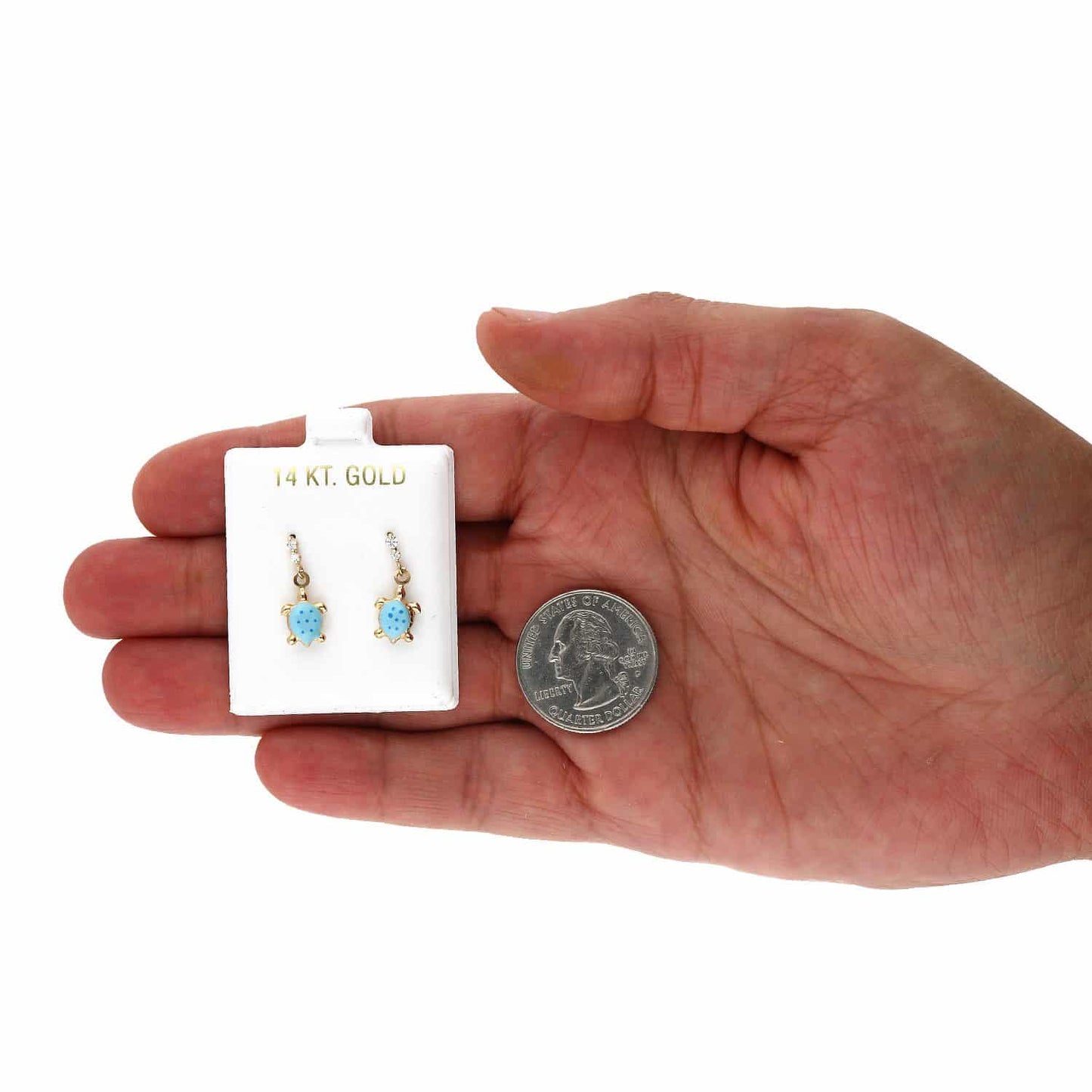 Kids 14K Gold CZ Enamel Turtle Screw Back Stud Earrings