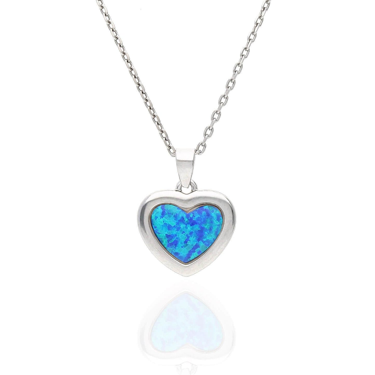 Sterling Silver Blue Purple White Fire Opal Heart Pendant Necklace 18"