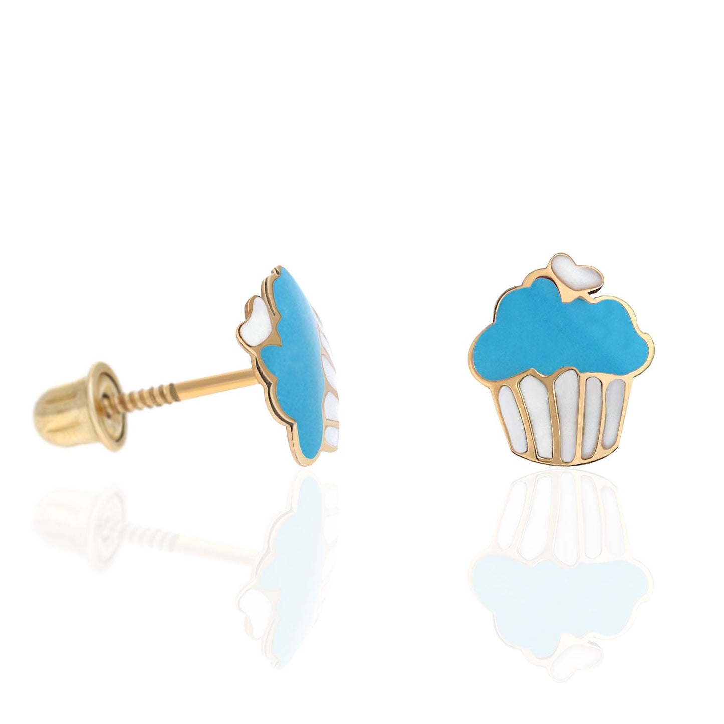 Kid's 14K Yellow Gold Enameled Large Cupcake Screw Back Stud Earrings