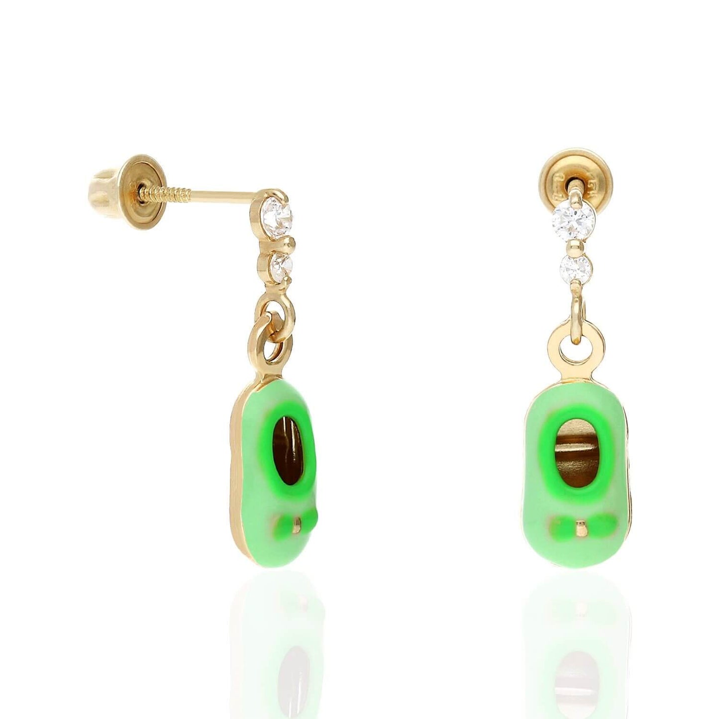 Kids 14K Gold CZ Enameled Baby Bootie Stud Earrings