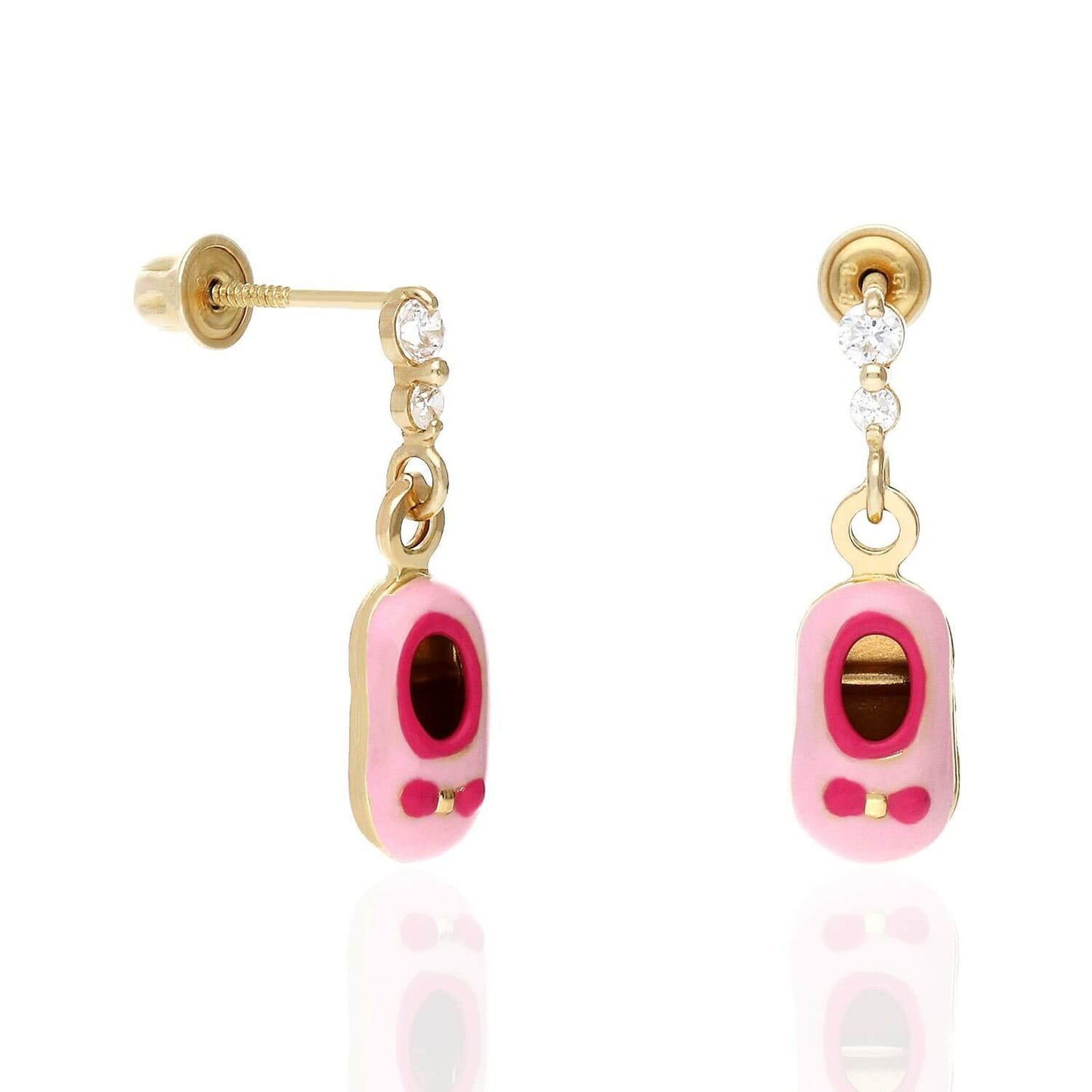 Kids 14K Gold CZ Enameled Baby Bootie Stud Earrings