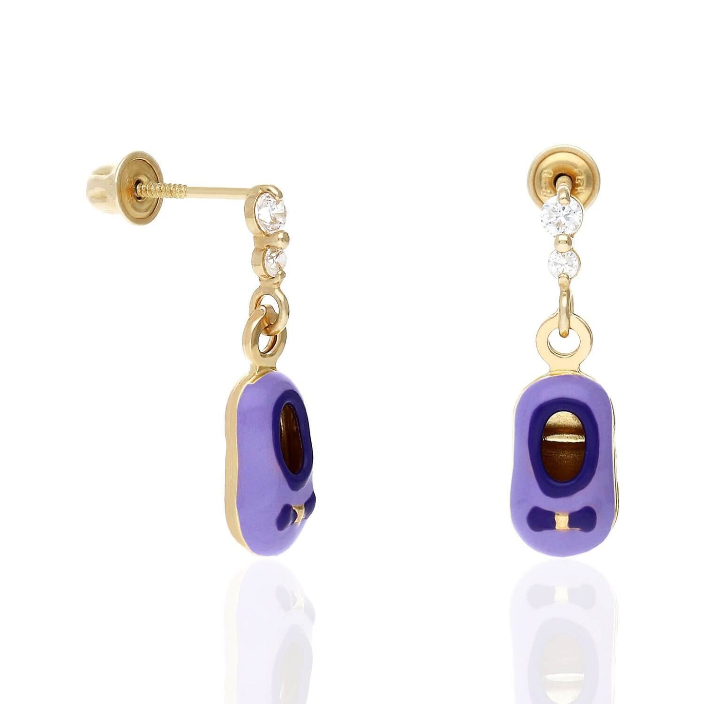 Kids 14K Gold CZ Enameled Baby Bootie Stud Earrings