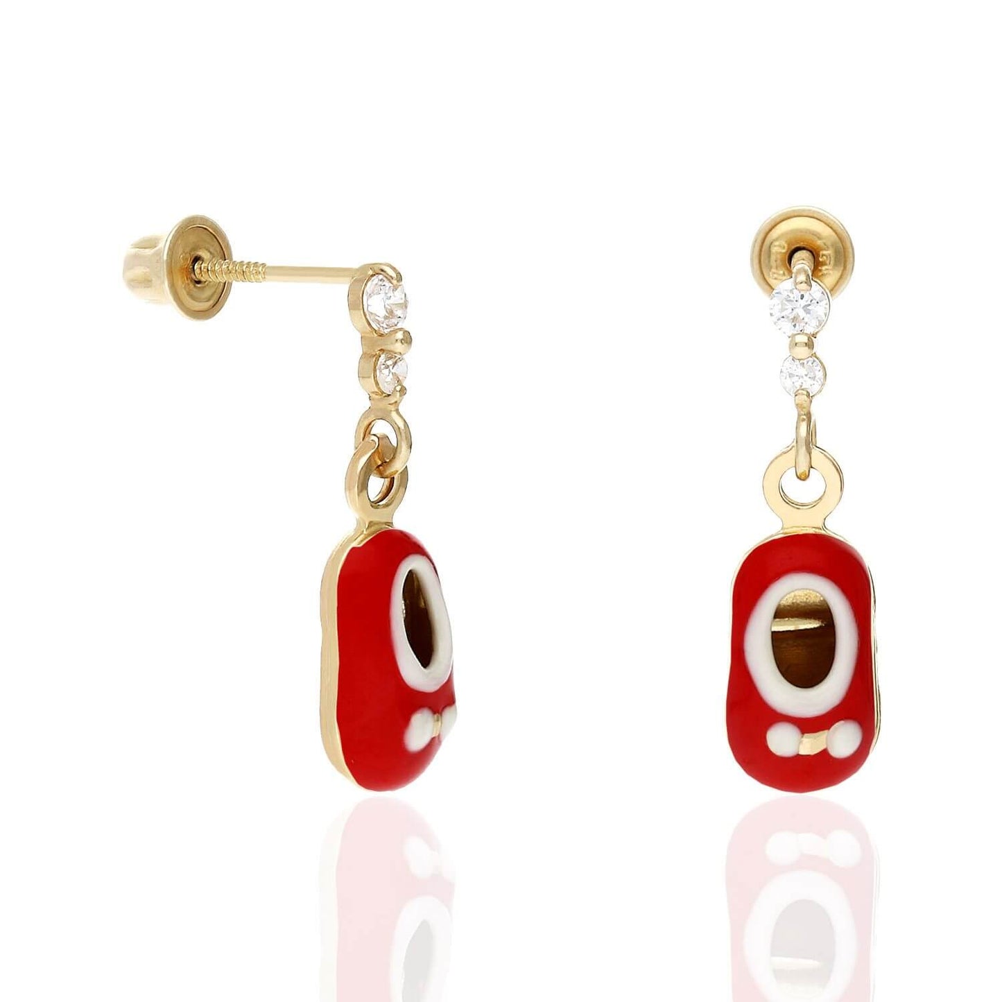 Kids 14K Gold CZ Enameled Baby Bootie Stud Earrings
