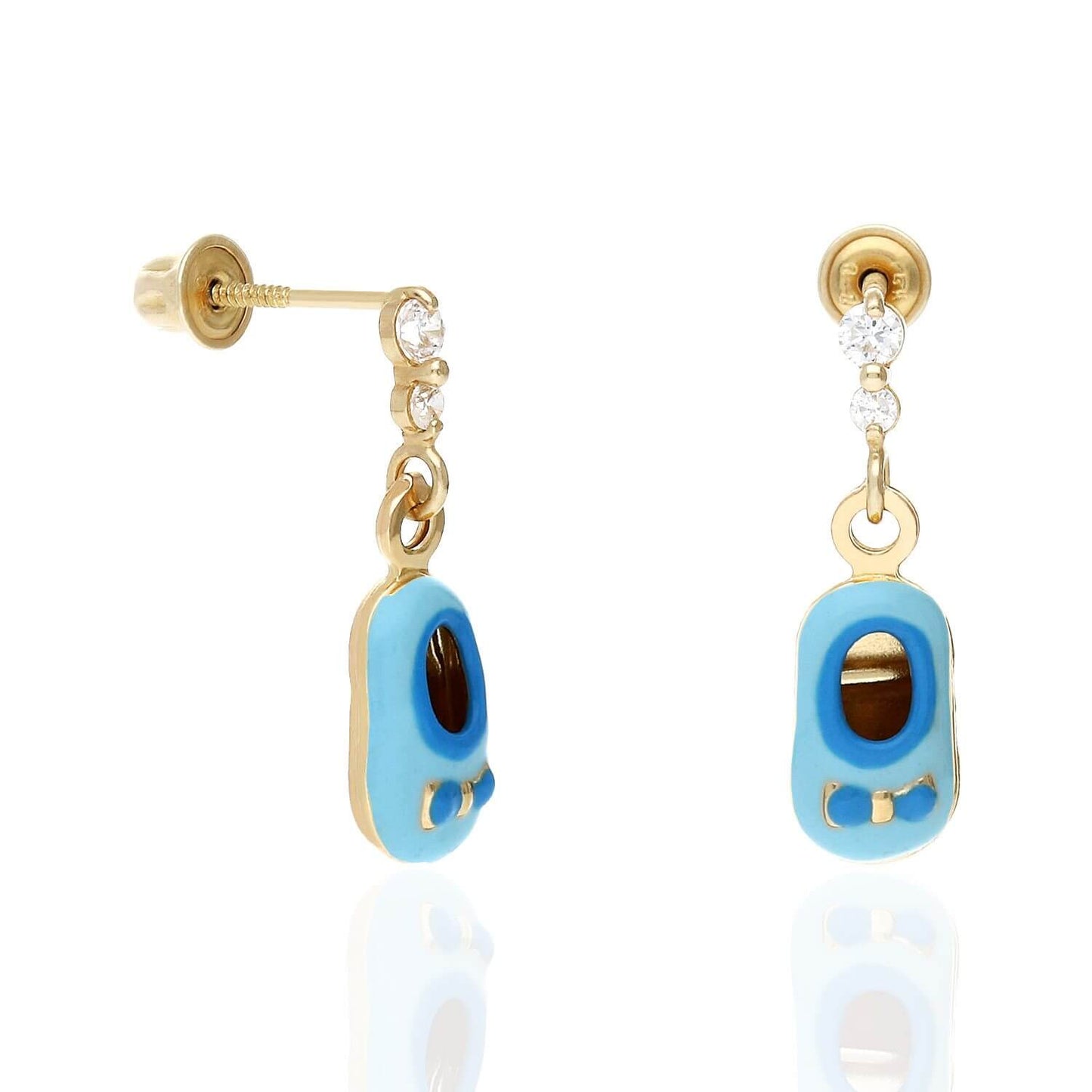 Kids 14K Gold CZ Enameled Baby Bootie Stud Earrings