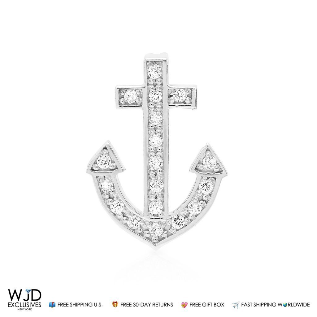 14k White Gold 0.25CT CZ Anchor Pendant