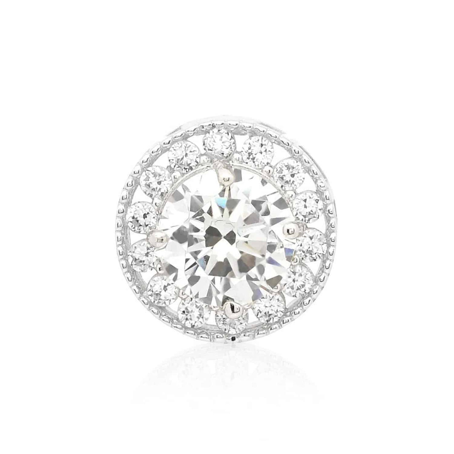 1Ct CZ 14K White Gold Round Halo Slide Pendant 0.35"