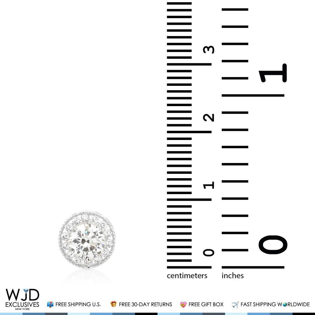 1Ct CZ 14K White Gold Round Halo Slide Pendant 0.35"