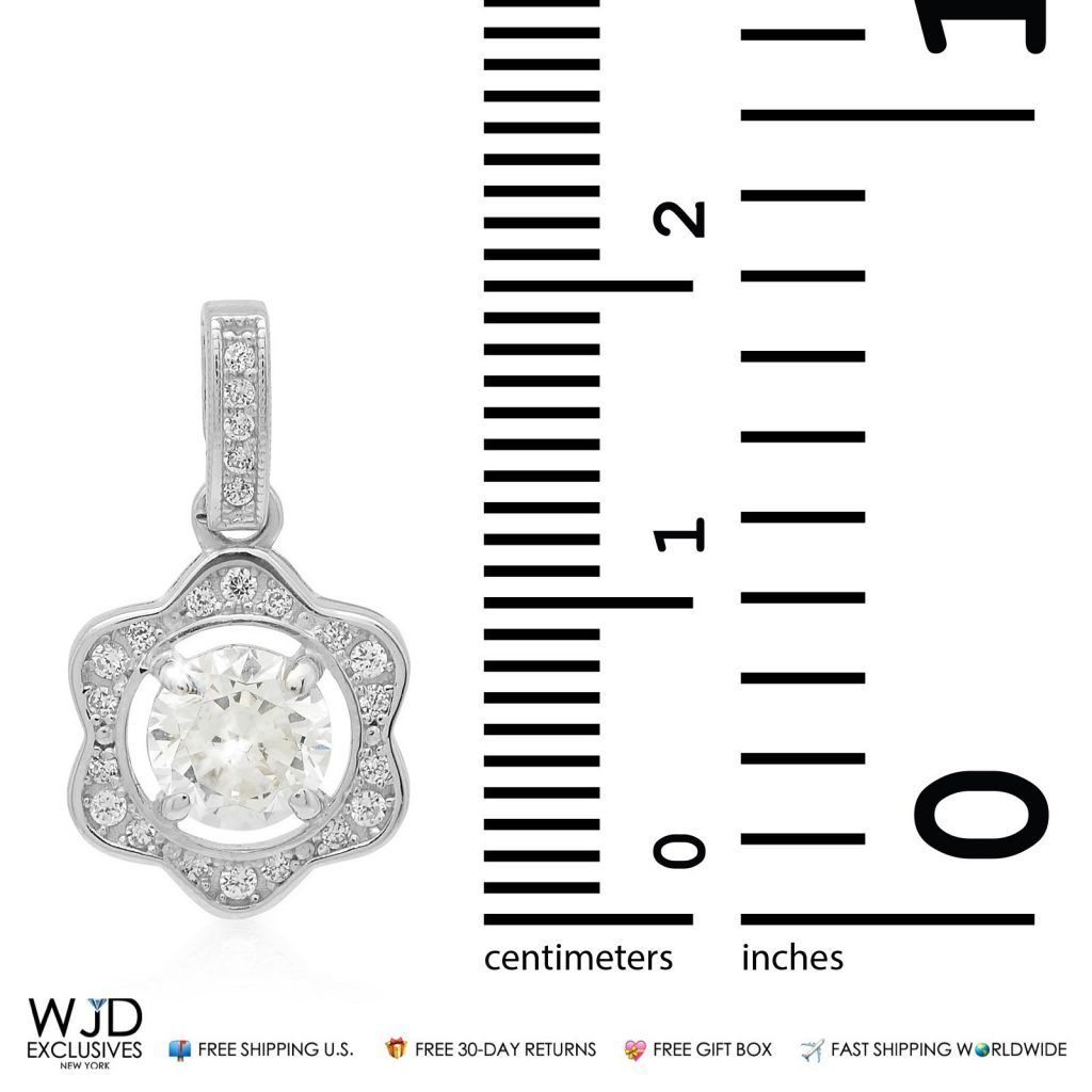 14K Real Gold White 1CT CZ Halo Flower Charm Pendant