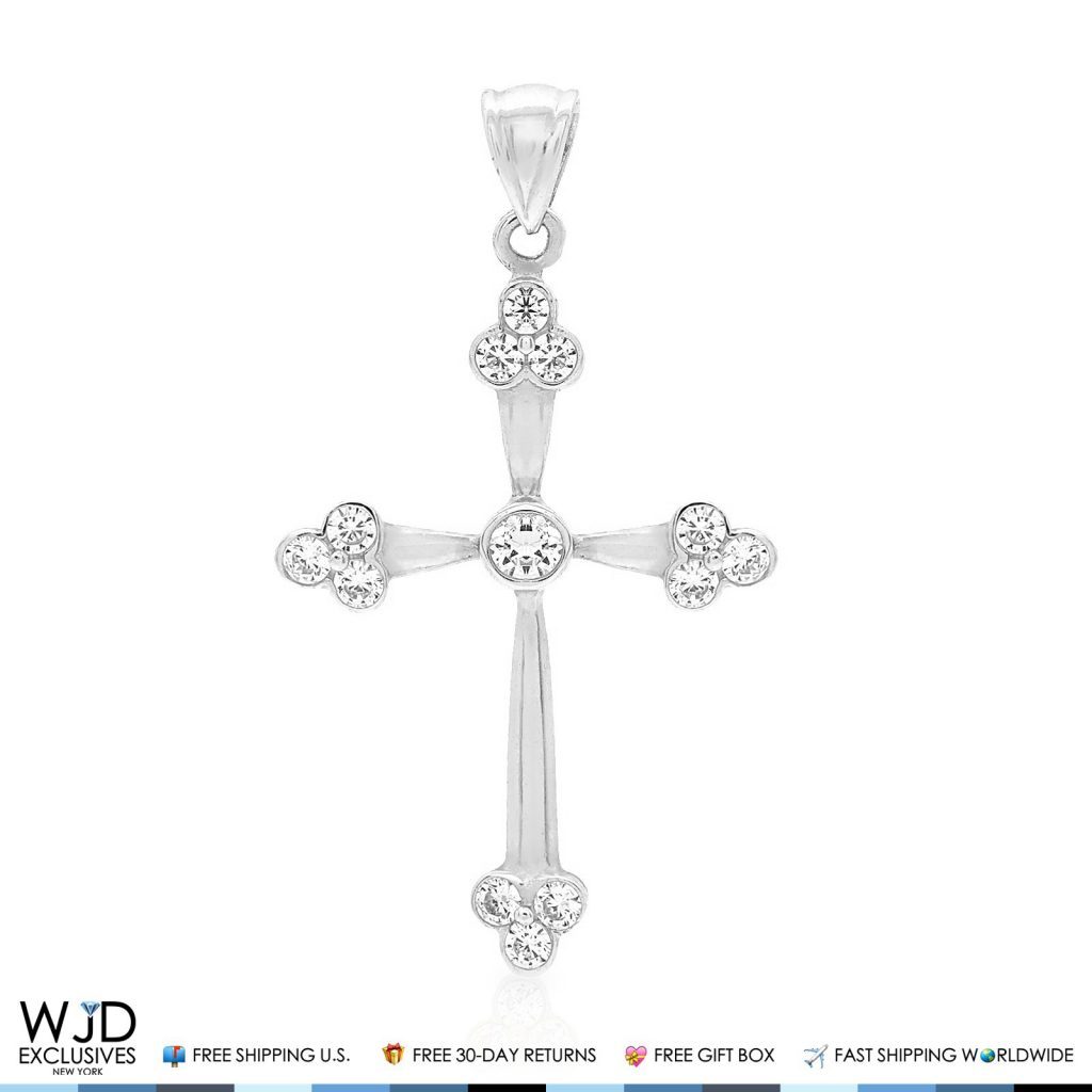 1CTW CZ 14k White Gold Religious Cross Pendant 1.42"