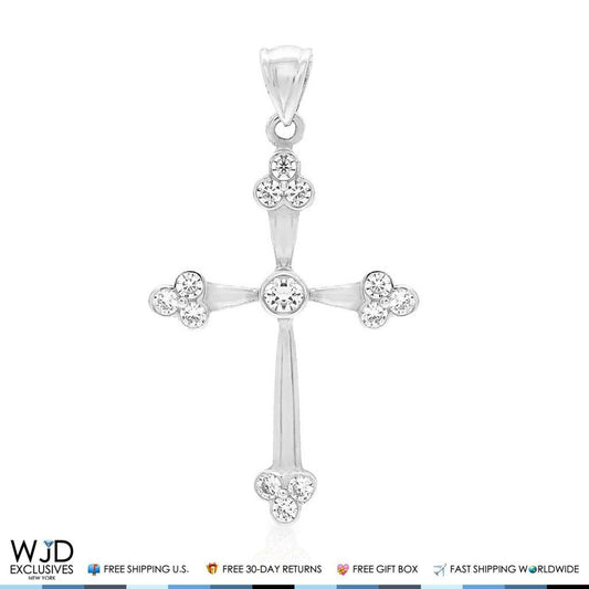 1CTW CZ 14k White Gold Religious Cross Pendant 1.42"