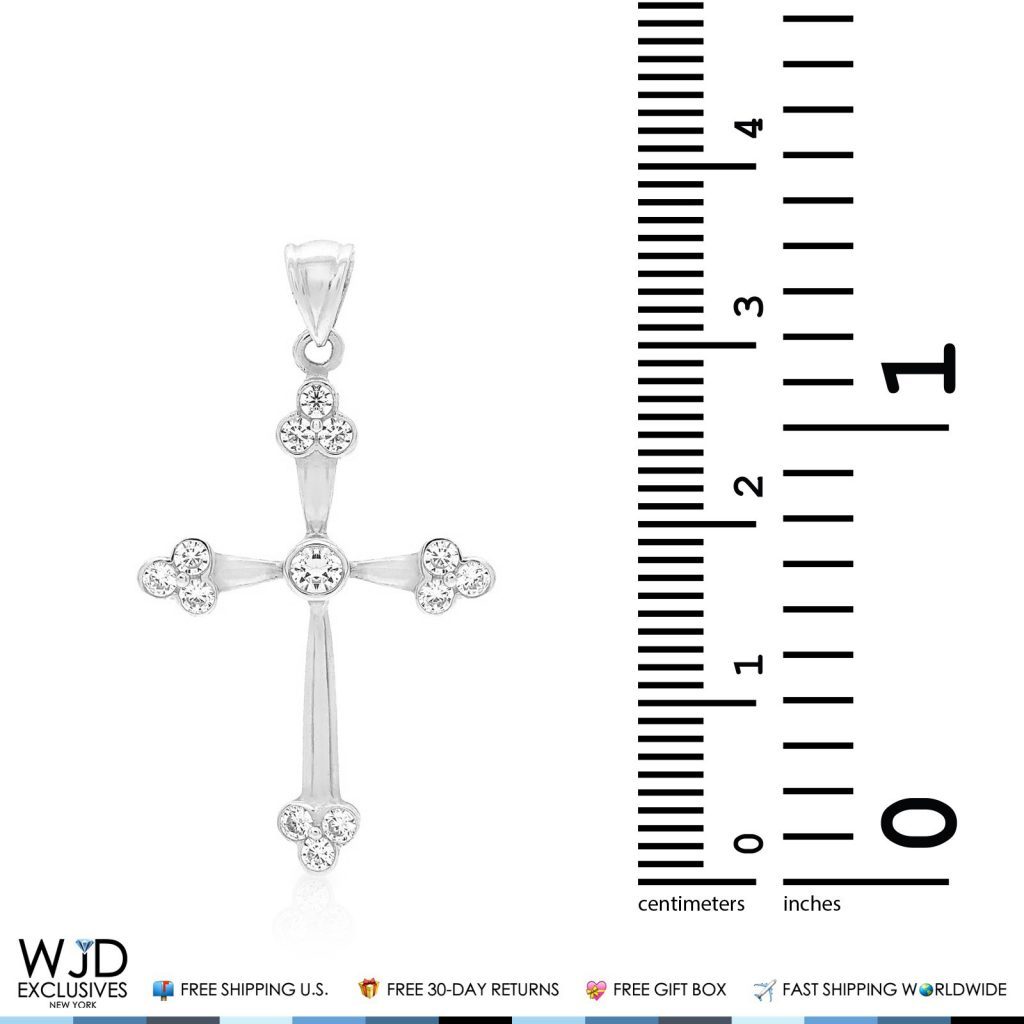 1CTW CZ 14k White Gold Religious Cross Pendant 1.42"