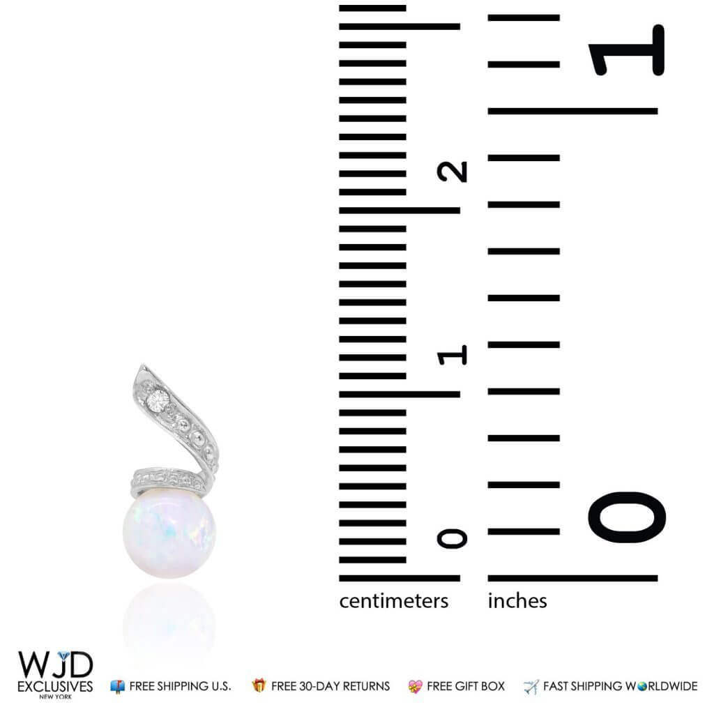 14k Whtie Gold 0.05Ct Diamond White Opal Ball Stud Swirl Earrings 0.5"