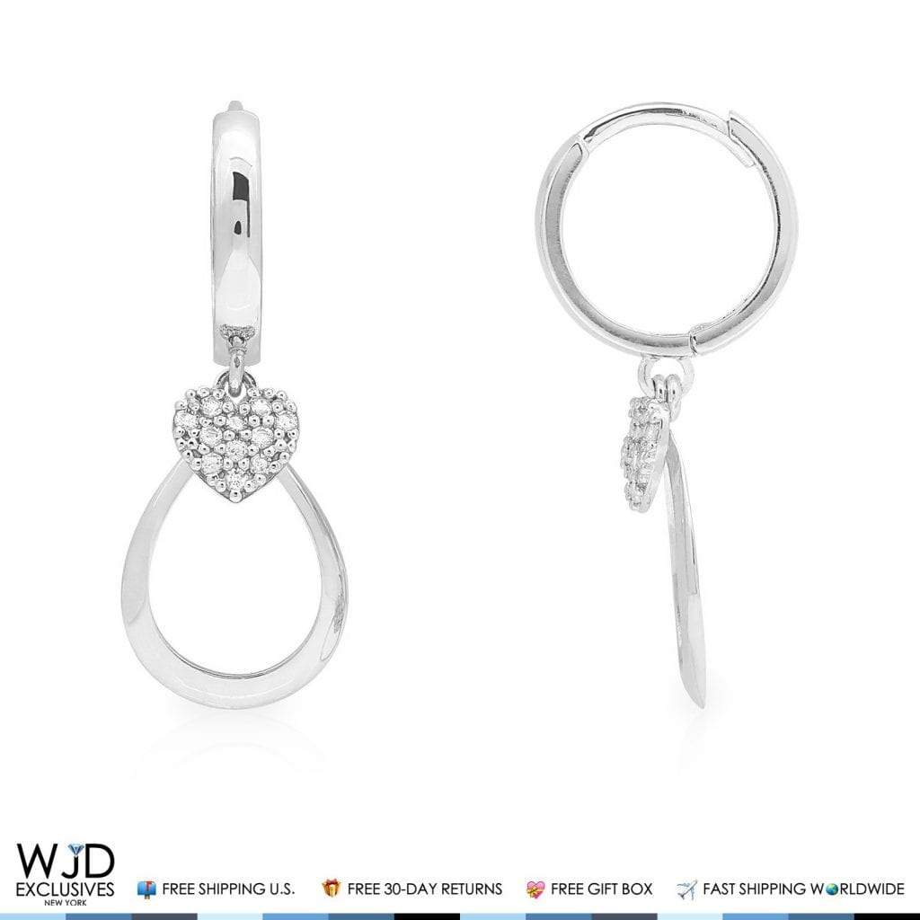 14K Gold CZ Heart Teardrop Huggie Hoop Earrings