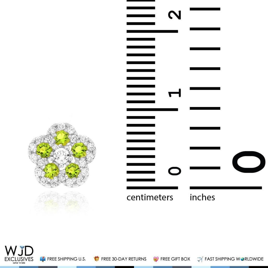 14k White Gold CZ & Peridot Flower Cluster Stud Earrings 8mm