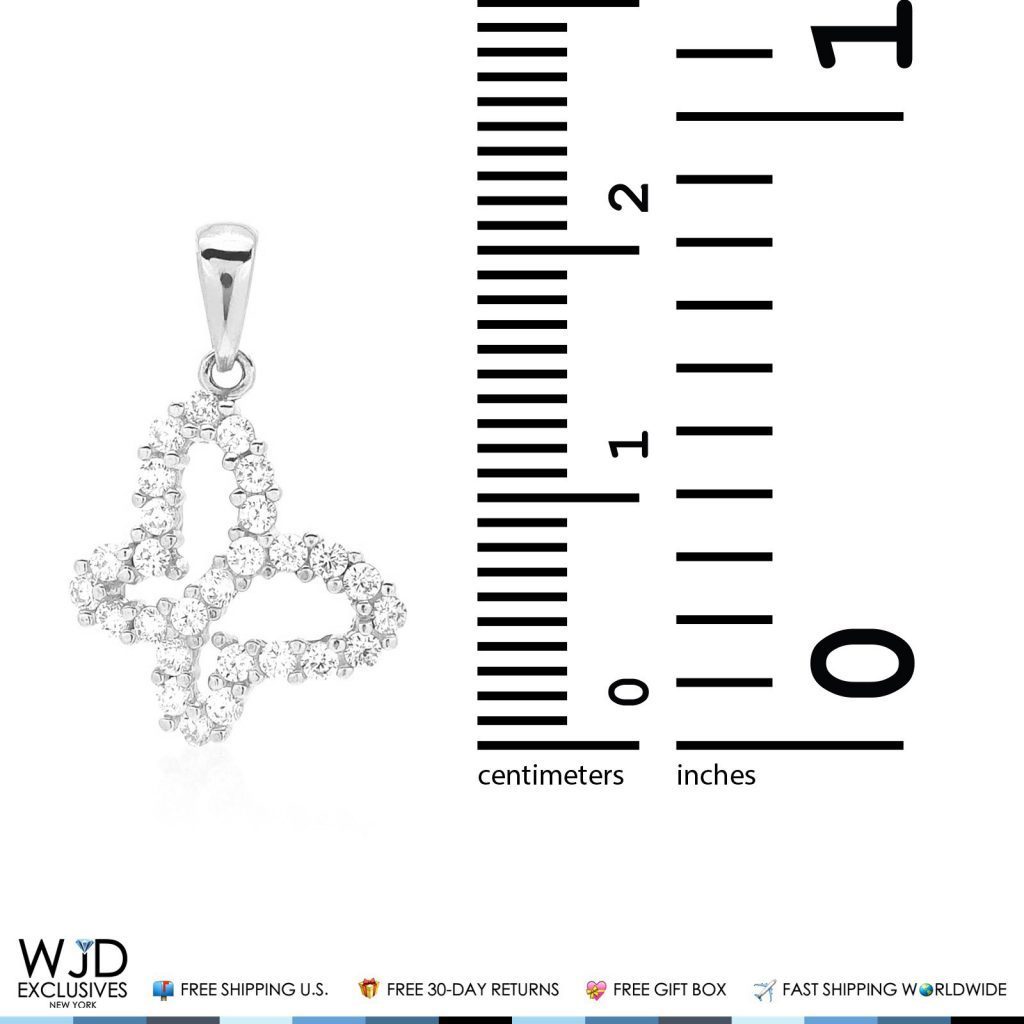 0.40CTW CZ 14K White Gold Open Butterfly Charm Pendant 0.8"