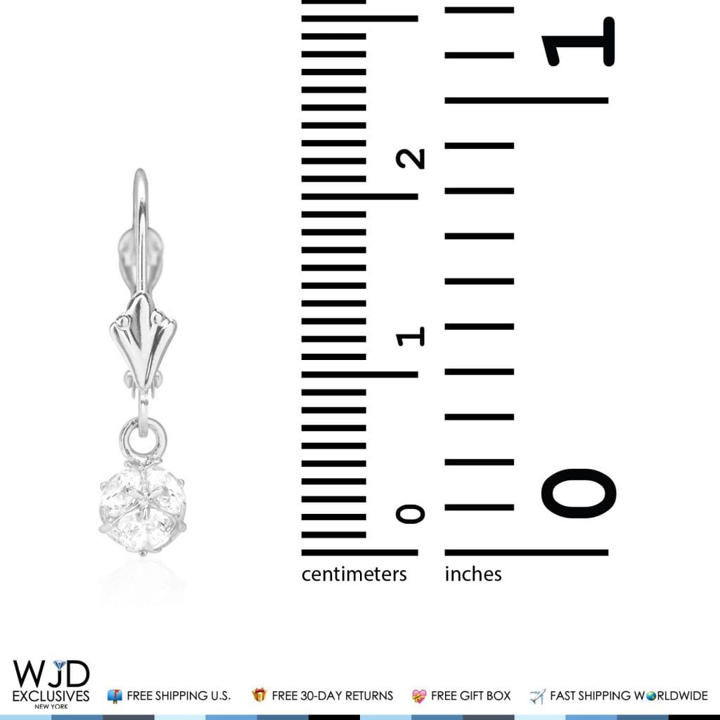 Simulated Round Cut Diamond Dangle Leverback Earrings 14K White Gold