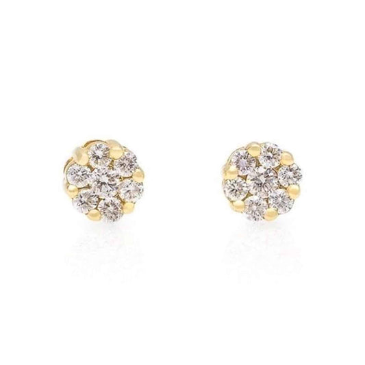 0.35Ct Natural Diamond 14K Yellow Gold Cluster Screw Back Stud Earrings 5mm