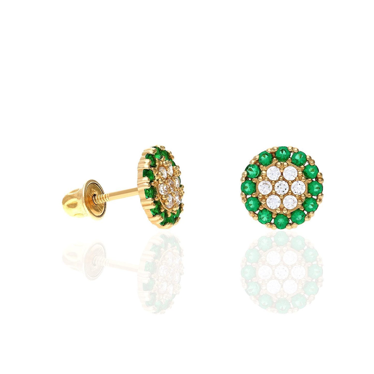 14K Real Gold Halo Round Cluster Screw Back CZ Birthstone Stud Earrings