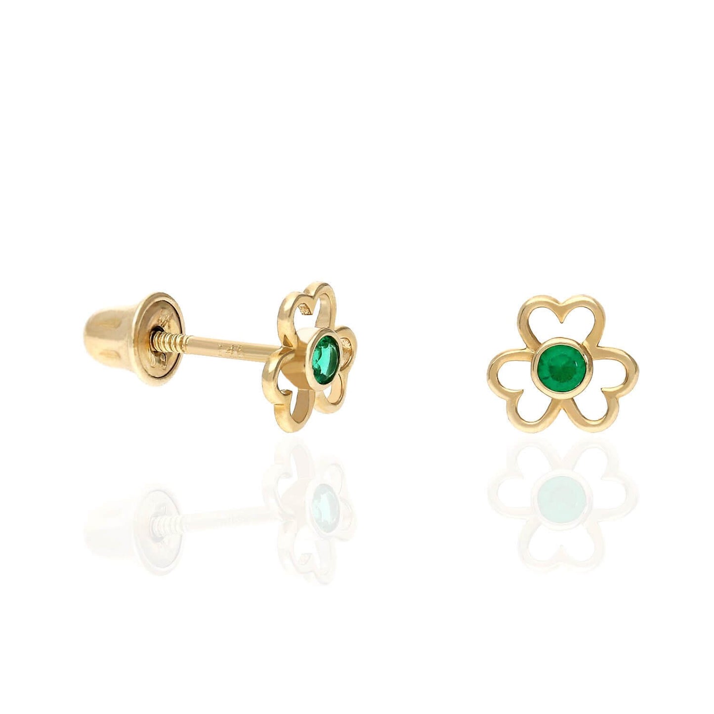 14K Yellow Gold Color Birthstone Open Flower Kids Screw Back Stud Earrings