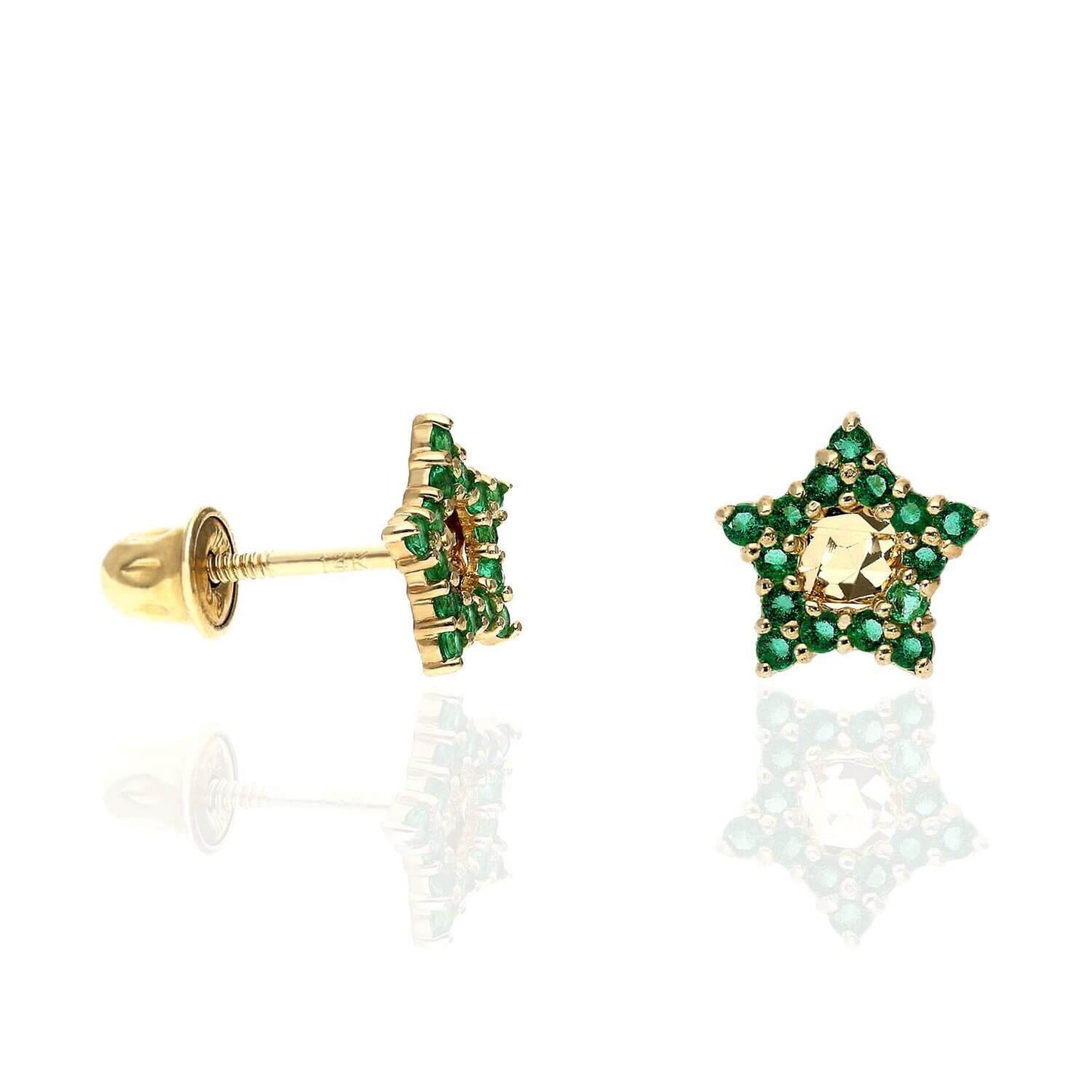 14K Yellow Gold Diamond-Cut Color Gemstone Little Star Stud Earrings