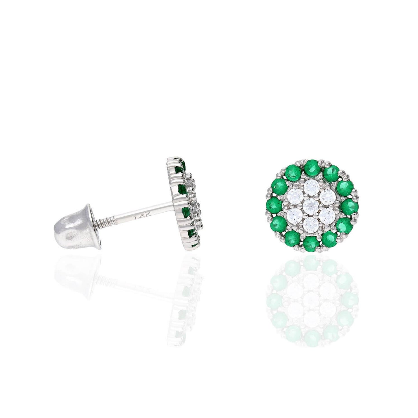 14K Gold CZ Gemstone Halo Round Cluster Screw Back Stud Earrings