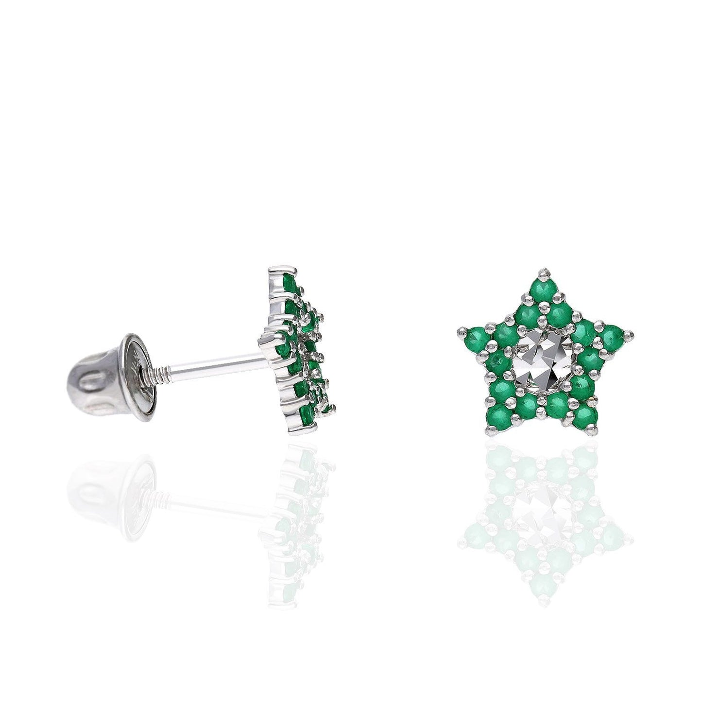 14K White Gold Diamond Cut Color Gemstone Little Star Screw Back Stud Earrings