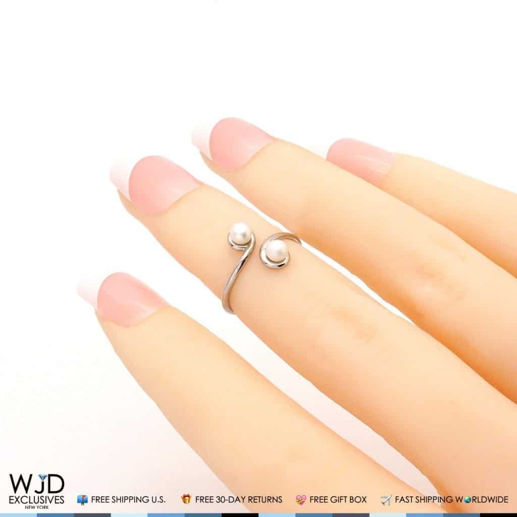 14k Real Gold Yellow White Midi Knuckle Ring Genuine Cultured Freshwater Pearl