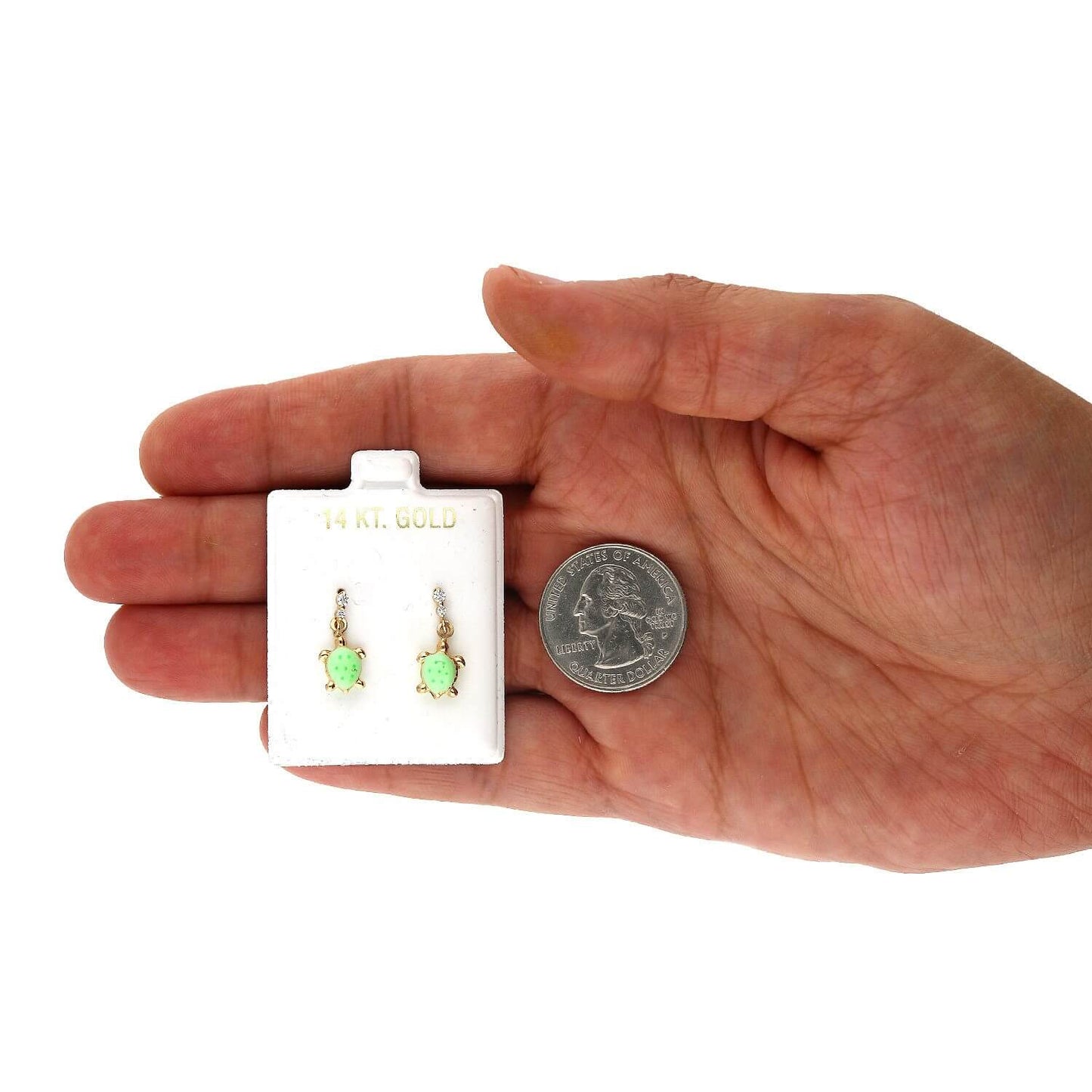 Kids 14K Gold CZ Enamel Turtle Screw Back Stud Earrings