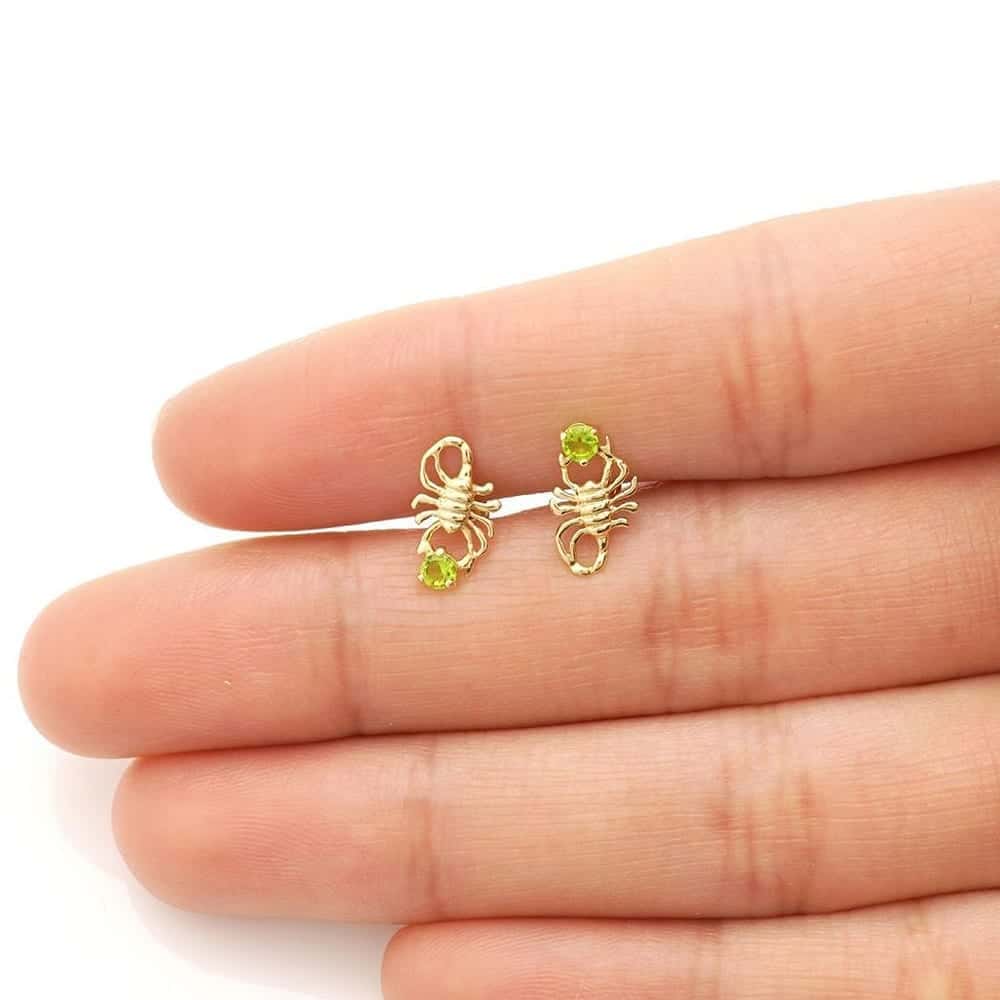 14K Yellow Gold Round Simulated Birthstone Scorpion Screw Back Stud Earrings