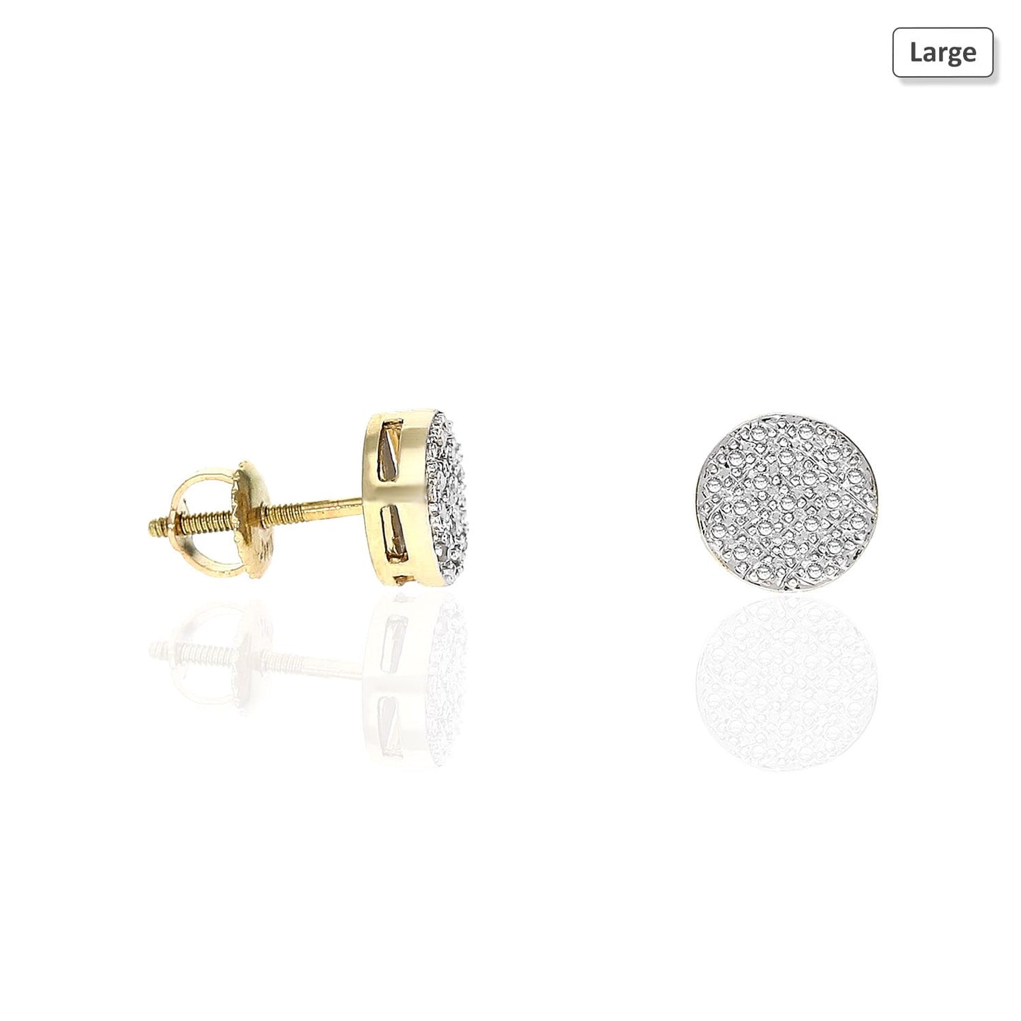 Real Diamond 10K Yellow Gold Round Cluster Pave Stud Earrings 6.5mm-7.5mm