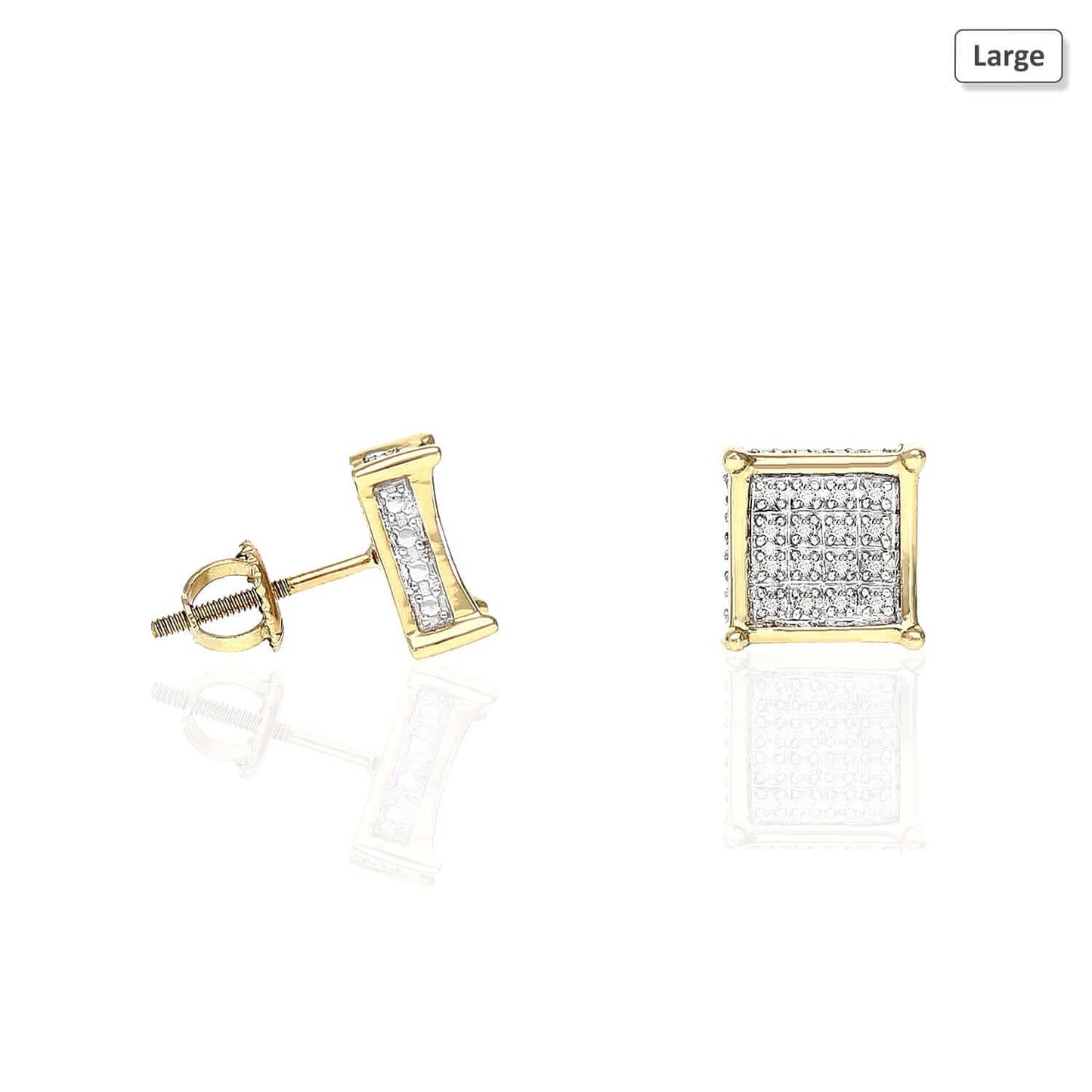 10K Yellow Gold Natural Diamond 3D Square Screw Back Stud Earrings 0.10CT-15CT