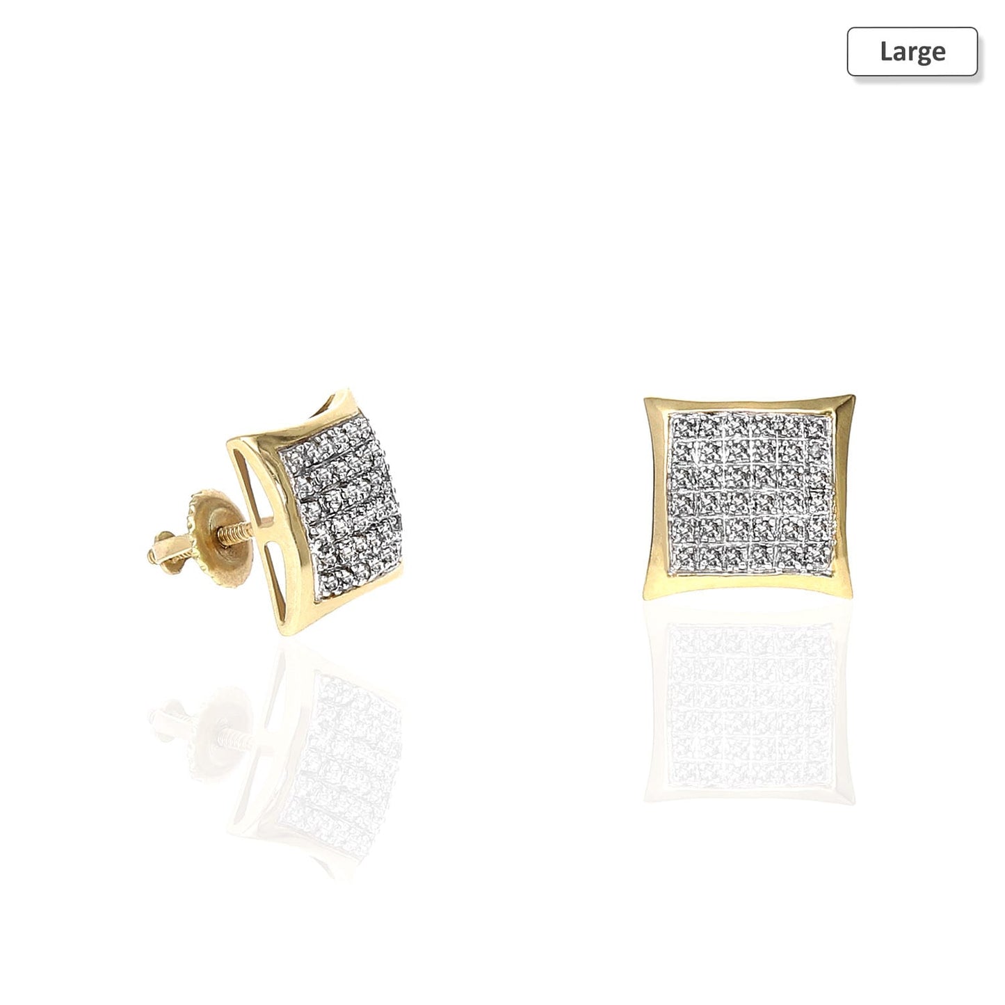 10K Yellow Gold Micro Pave Real Diamond Square Stud Earrings 0.07Ct -0.30Ct