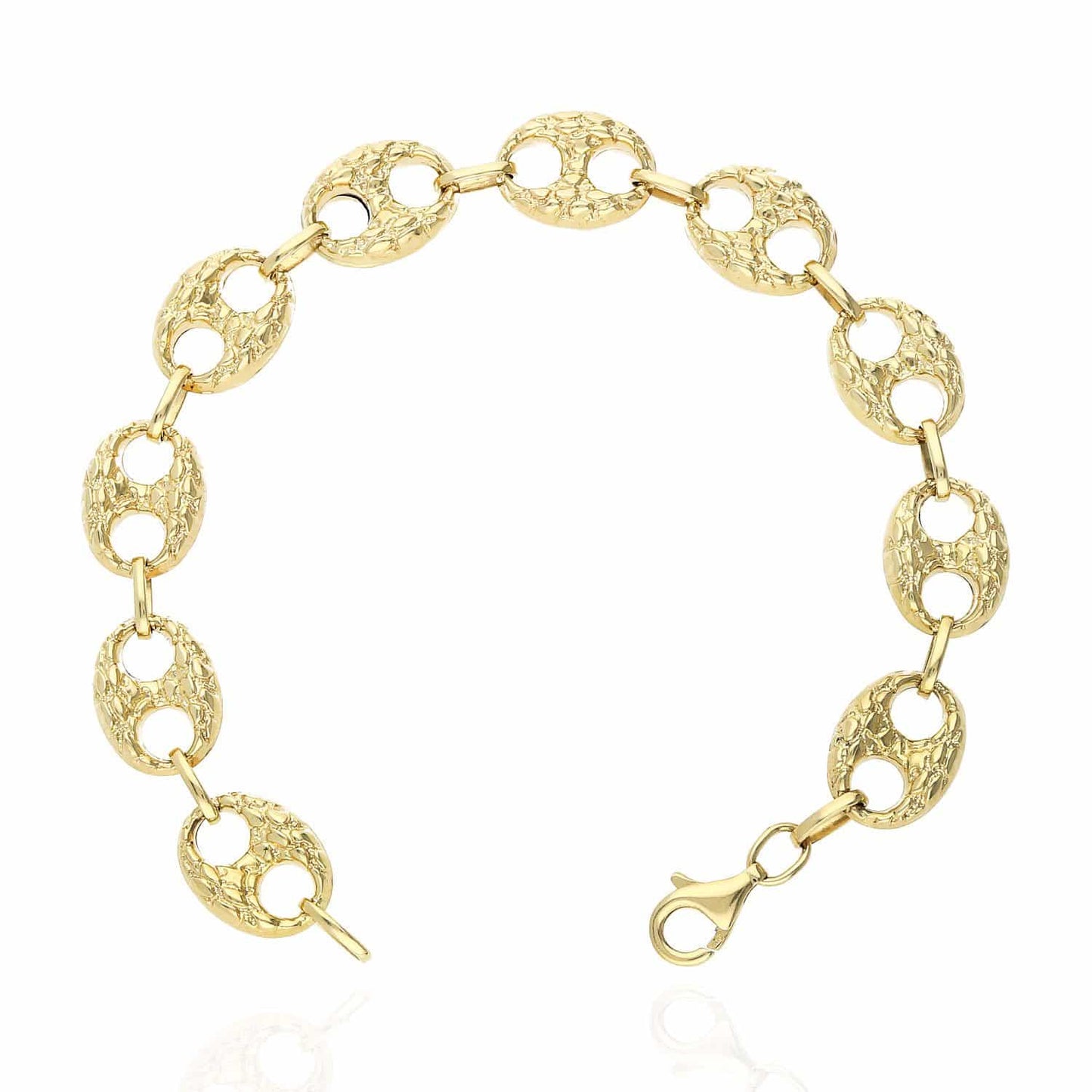 10K Gold Yellow 10mm 12mm Puffed Anchor Mariner Nugget Bracelet 8.5"